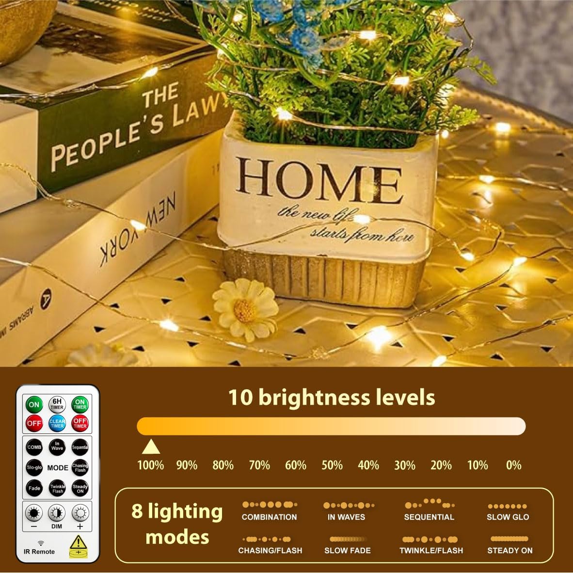 Skiennix 120L Twinkle Lights - 100 LED Rechargeable Fairy Lights with Remote & Timer Bundle
