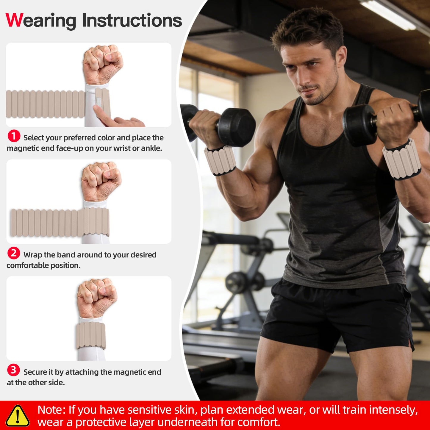Abahub Wearable Wrist & Ankle Weights Set of 2, Stackable Magnetic Weighted Bracelet for Women, Waterproof Silicone Arm Leg Weights for Home Gym Workout, Walking, Yoga & Pilates - Beige, 2.2LB