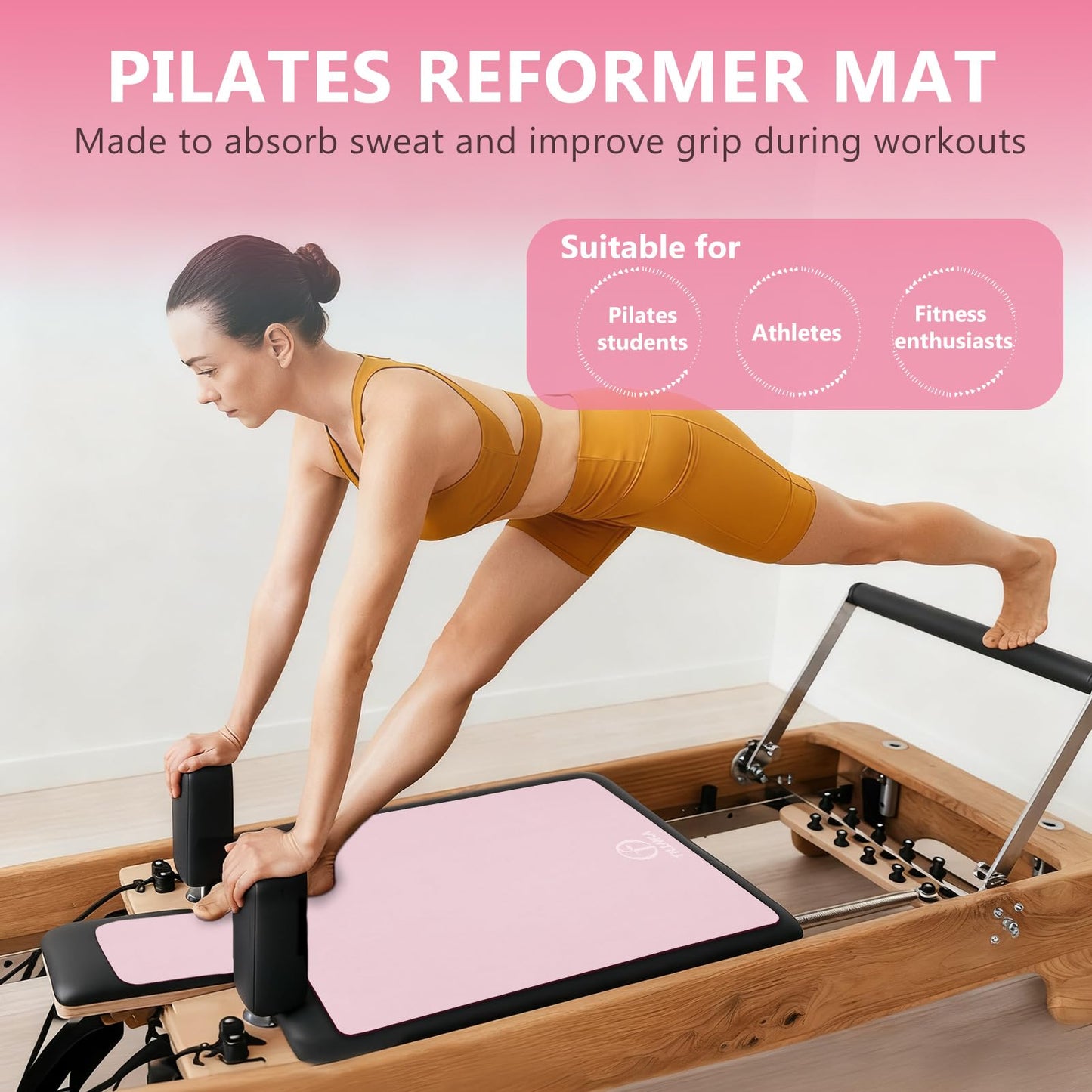 Non-Slip Pilates Reformer Mat, 2mm Thick Pilates Reformer Machine Cover Mat, 39" x 24" Foldable Washable Absorb Sweat Accessory for Home, Studio, Gym Fitness (Pink)