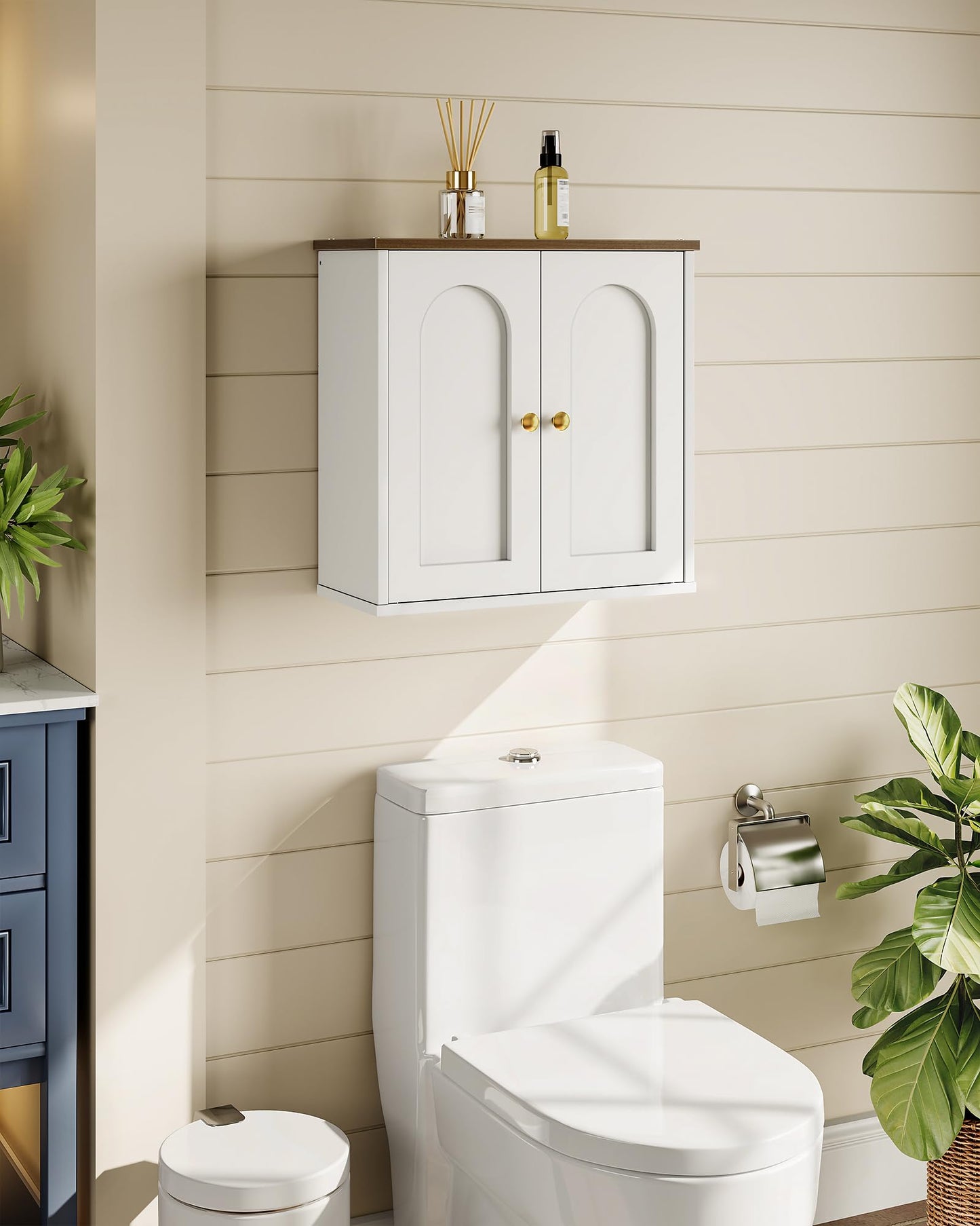 CHOEZON Bathroom Wall Cabinet, Medicine Cabinet with Adjustable Shelf, Modern Wall Cabinet with 2 Doors, Farmhouse Wall Mounted Storage Cabinet, for Bathroom, Living Room, Kitchen, White and Walnut