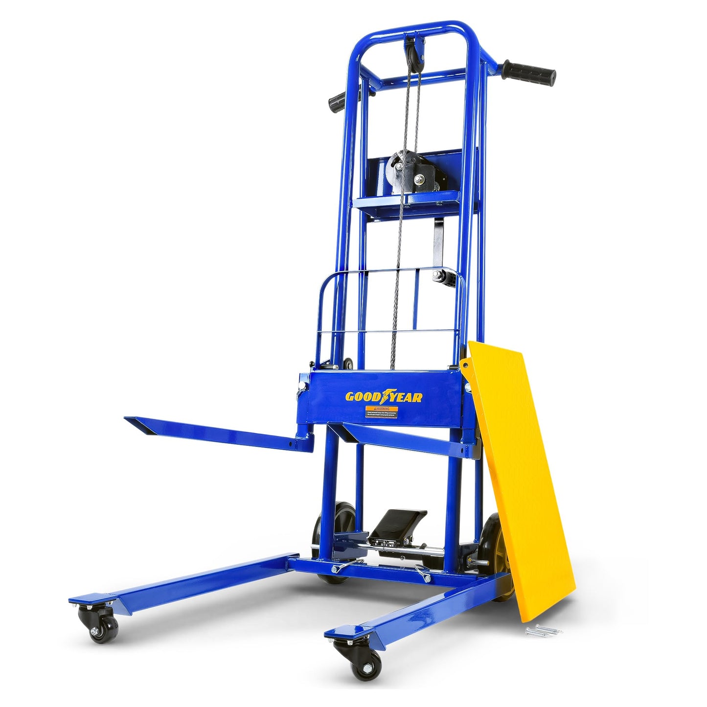 Goodyear Material Lift Winch Stacker, Pallet Truck Dolly, 330 Lbs 40" Max Lift w/ 8" Wheels, Swivel Casters [Patented]