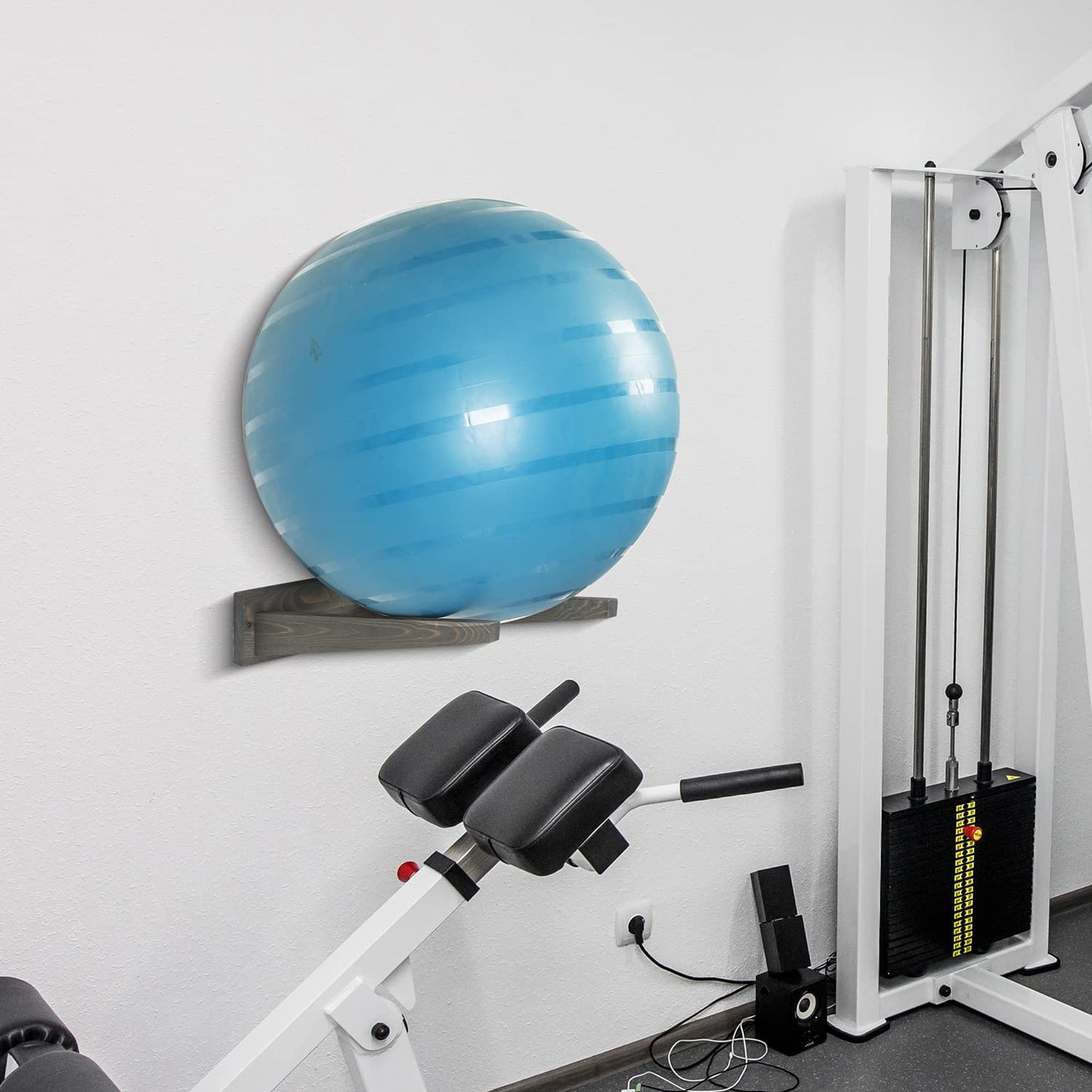 MyGift Stability Ball Storage Rack, Weathered Gray Wood Large Wall Mounted Yoga Studio and Home or Commercial Gym Exercise Ball Equipment Organizer