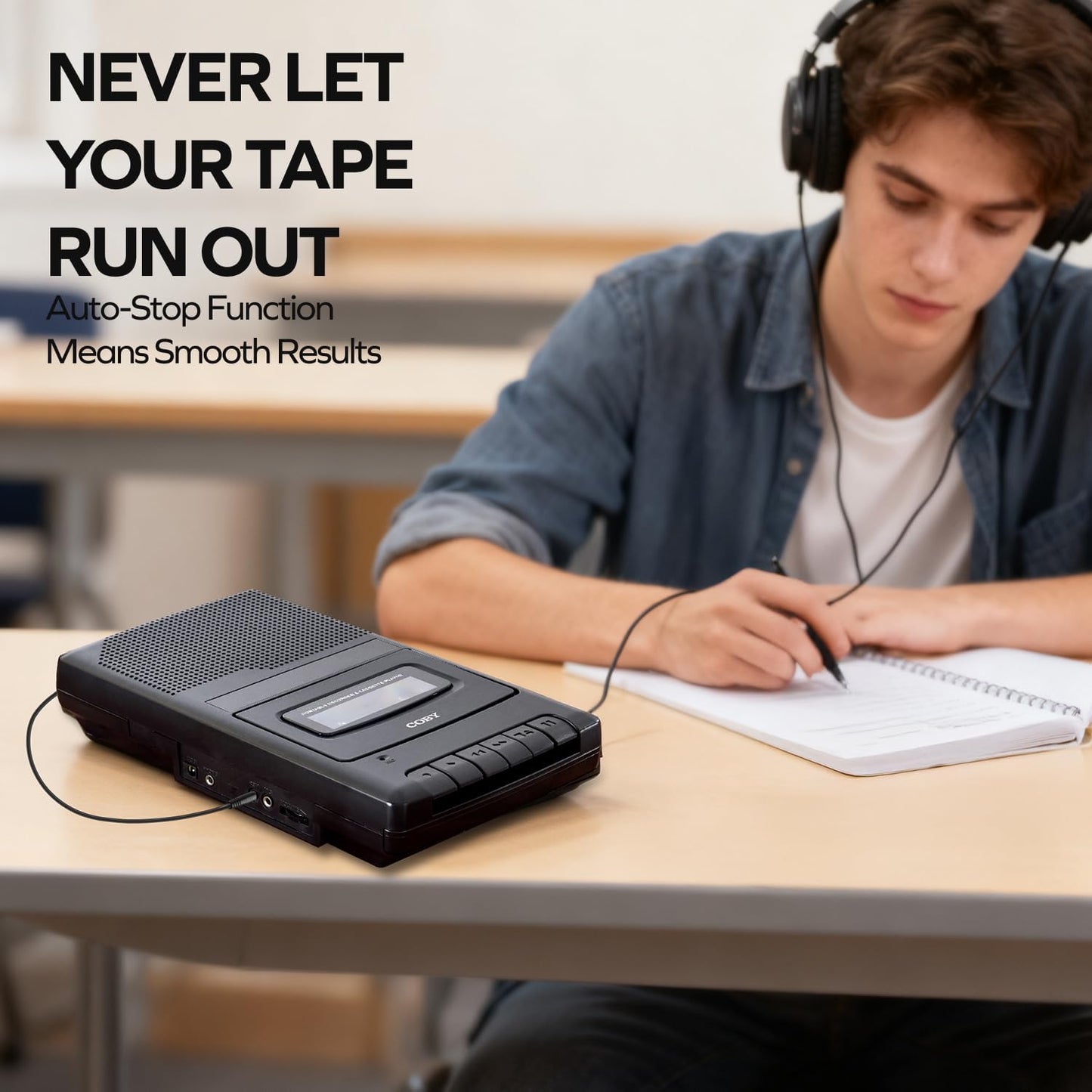 Coby Cassette Portable Player & Recorder Retro Audio Tape Recorder with Built-In Microphone, Speaker & Headphone Jack