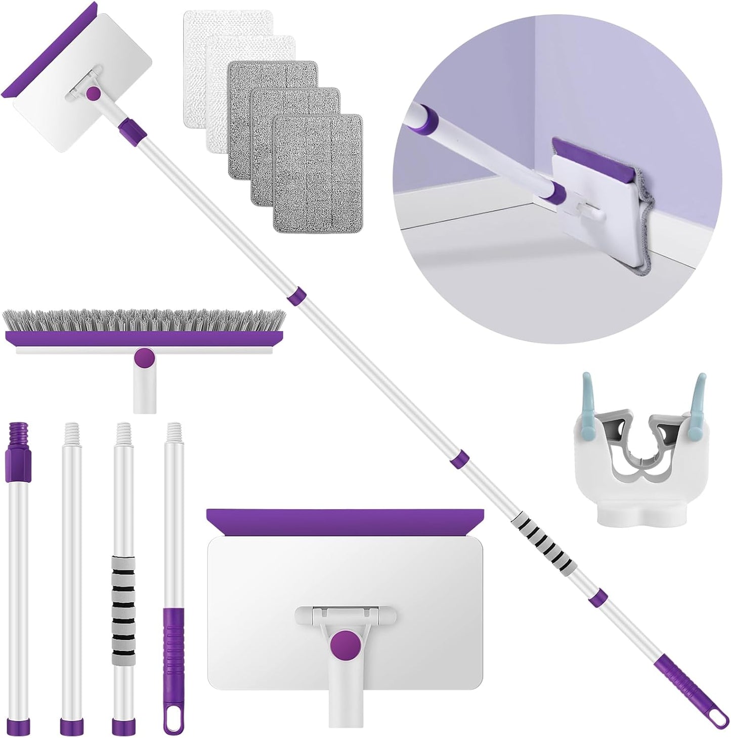 Baseboard Cleaner Tool - 60" Extendable Handle with 5 Reusable Pads for Easy Cleaning