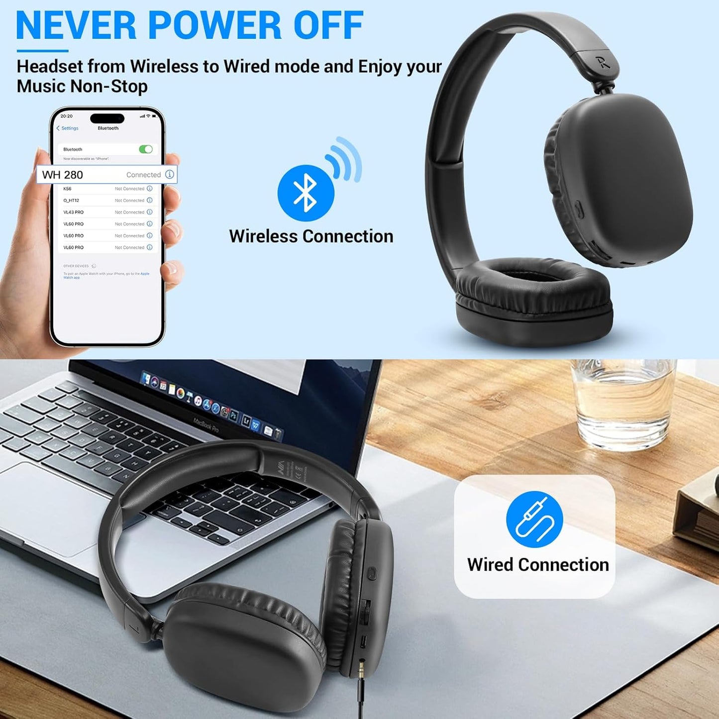 AOGKTON MP3 FM Radio Player Headphones Micro SD Card,Wireless and Wired Lightweight Headphone with Deep Bass and Built