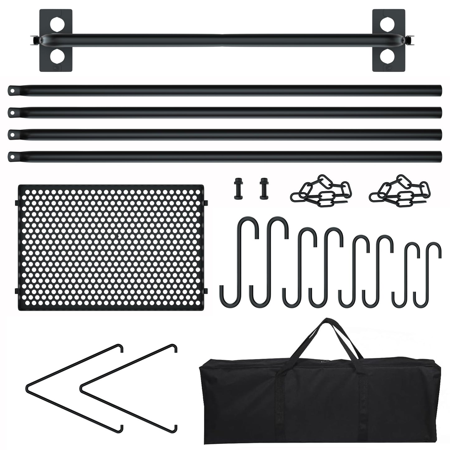 RELIANCER Grill Swing,Campfire Grill Cooking Stand w/8 Hooks & Storage Bag,Cast Iron BBQ Party Swing Grilling Cooking Rack,Outdoor Picnic Camping Cookware Hanging Rack,Collapsible Bonfire Barbecue Set