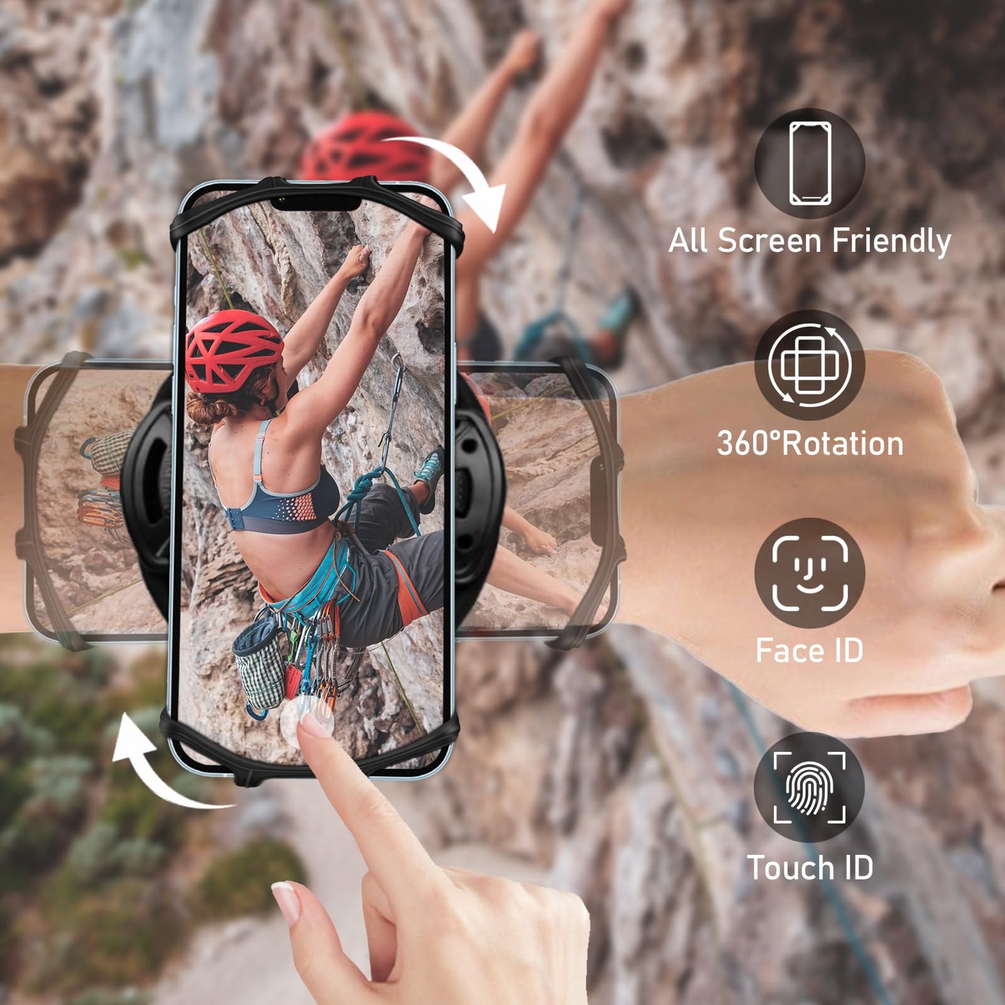 HLOMOM Wristband Phone Holder for Running,Forearm Armbands 360° Rotatable & Detachable Compatible with All 4.5-7 inch Cellphone for iPhone 16/15/14/Pro/ProMax/13/12/11/mini/XS/XR,for Workout Jogging