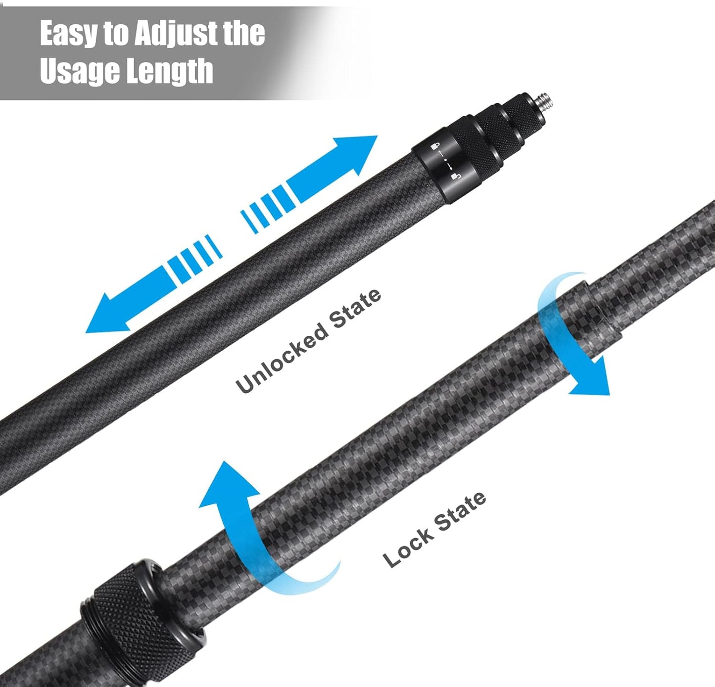 Andoer 1/4 Inch 36cm-150cm/14.2in-59in X2/ X3 Portable Selfie Stick Carbon Fiber Stand Camera Bracket Screw Mount