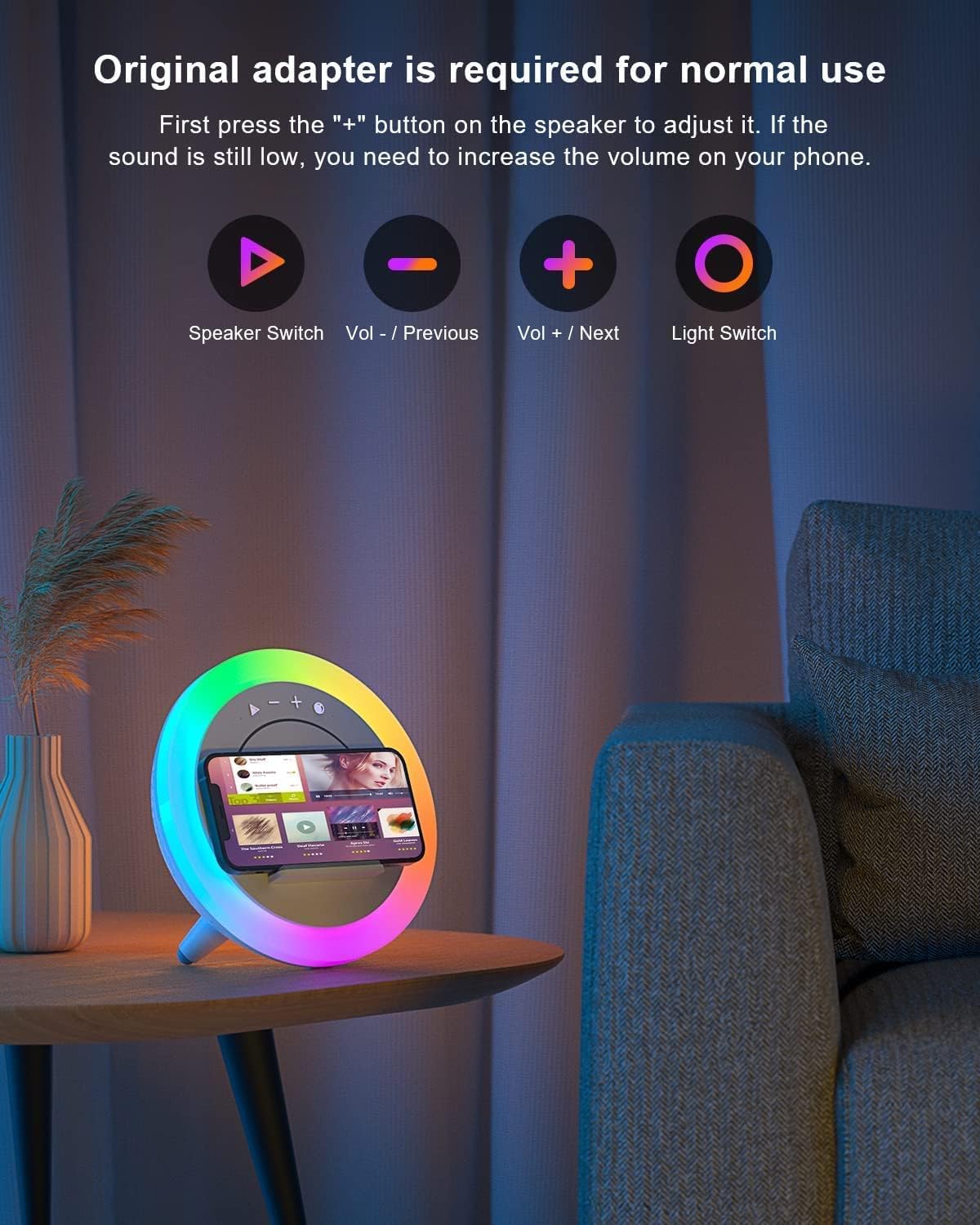 Swarmir Bluetooth Speaker Night Lights, Wireless Charging Kids Speaker, Color Changing Modern Bluetooth Lamp,Teenage