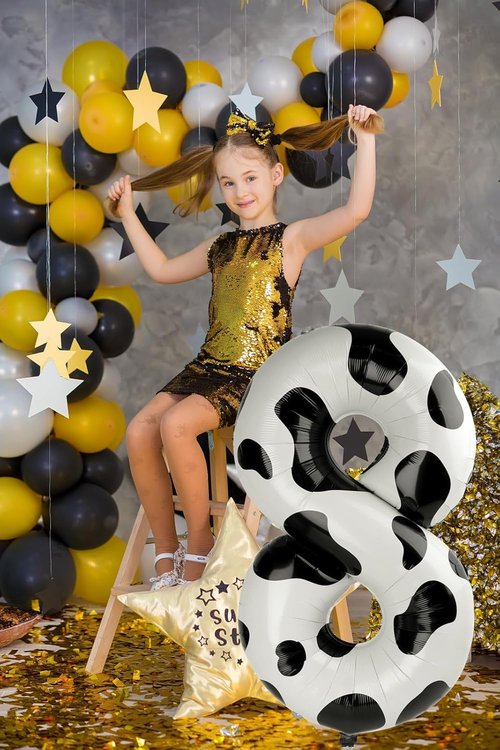 Cow Print | 40-Inch Number 8 Balloon - Barnyard Birthday Decorations & Party Supplies