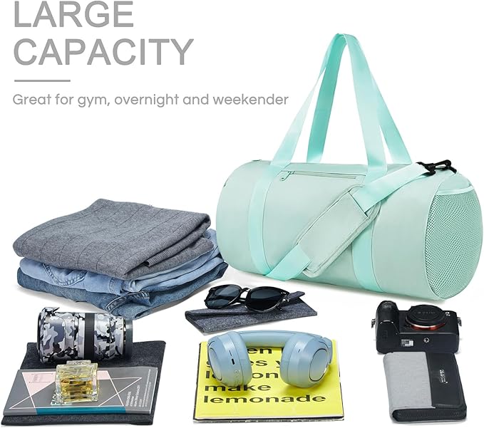 Small Gym Bag Duffel Bag for Women Men Fitness Sports Bag Workout Adjustable Detachable Shoulder Strap Lightweight Carry on Travel Duffle Bag (Green, 19" / Medium / 24L)