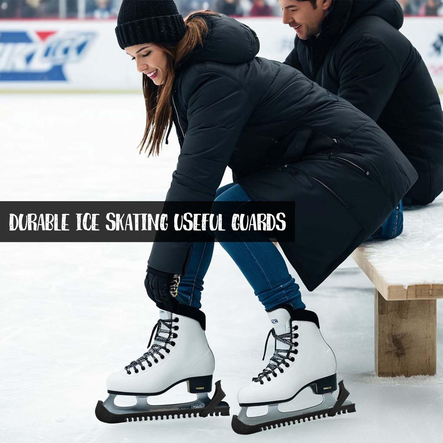 Faumsut Ice Skate Guards, 2 Pack Hockey Shoes Ice Skates Blade Covers, Adjustable Figure Skate Protector Accessories (Black White, Large)