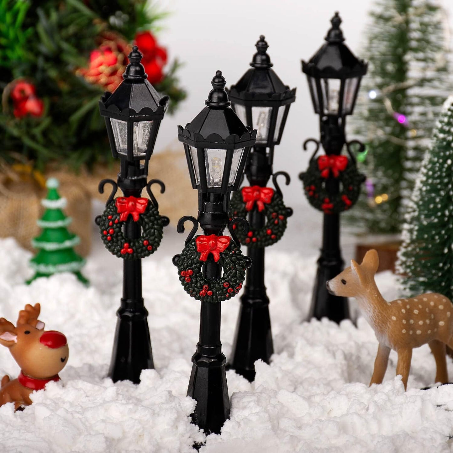 Skiennix Mini Street Light Models - 4 Pcs Dollhouse Lanterns for Christmas Village Decor | DIY Fairy Garden Accessories