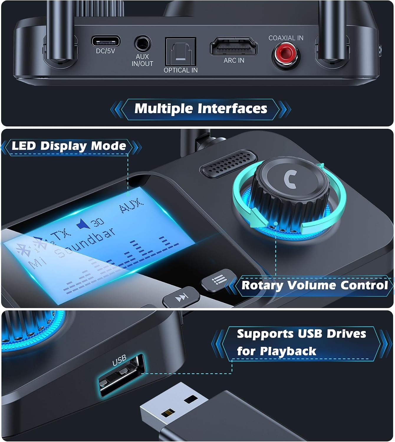 KAIY 2 2 1 Bluetooth Transmitter for TV Dual Link to Headphones, in Wireless Audio Adapter Receiver for Home Stereo