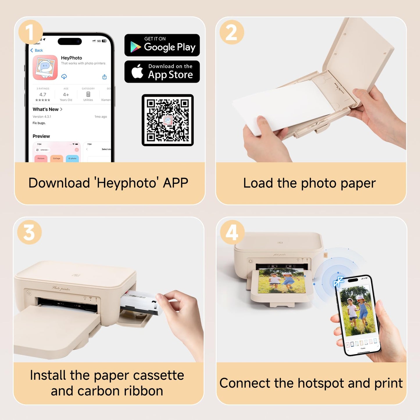 HPRT Photo Printer 4×6”, Wi-Fi Full-Color Instant Phone Phtoto Printer for iPhone, Android, Smartphone, Thermal Dye-Sublimation Impresora De Fotos for Home Use, + 108 Sheets Photo Paper & 2 Ribbon