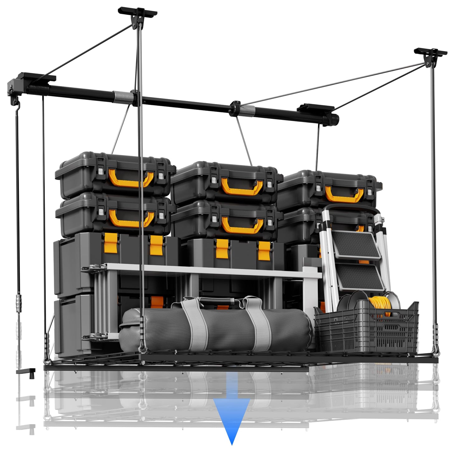 FLEXIMOUNTS Overhead Garage Storage Rack, 4x4 Ft Heavy-Duty Garage Ceiling Storage Racks, Adjustable Organization System with 71'' L Axle, 350lbs Weight Capacity, Carbon Black