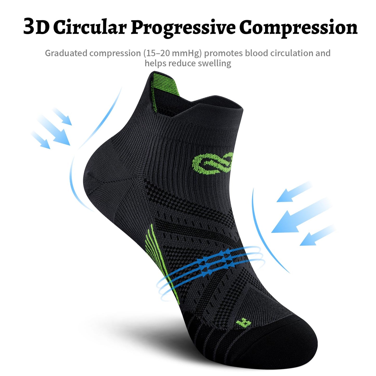 PAPLUS Compression Socks for Men & Women, Low Cut Ankle Running Socks with Arch Support, Plantar Fasciitis Relief for Walking, Cycling, Golf, Travel, Nurses