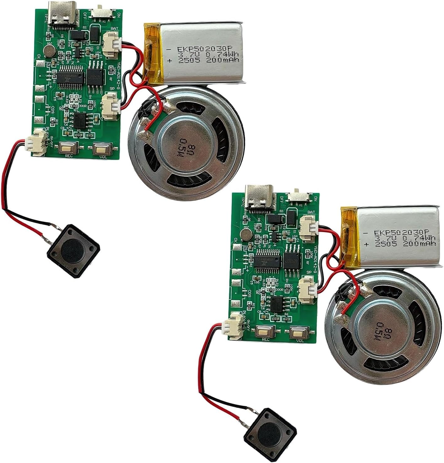 YJIPOWA 2PCS Programmable 16 Music Sound Recorder Module DIY Module Chip with Speaker Minutes Recording for Holiday