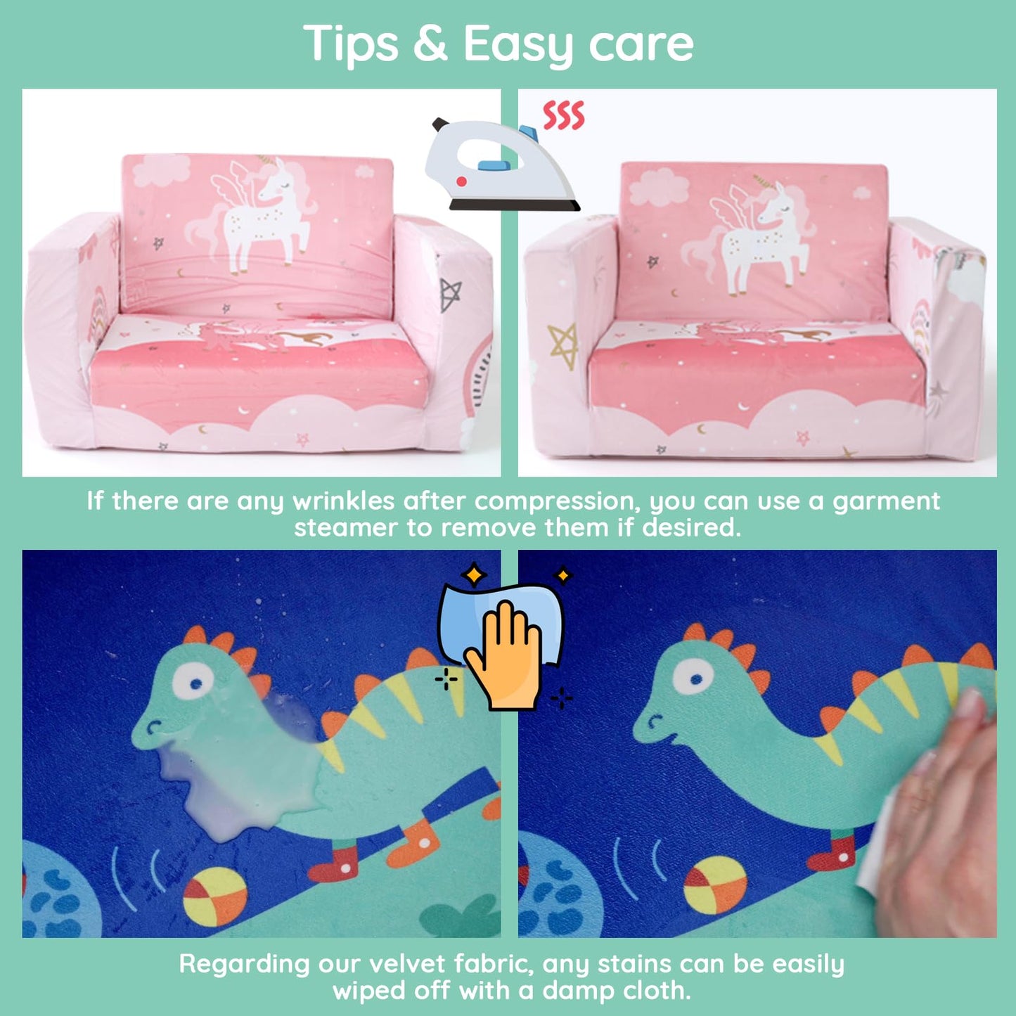 ACRABROS Kids Couch: Toddler Sofa Bed Fold Out for Gilrs Boys Baby Flip Out Convertible Lounge Chair Unicorn