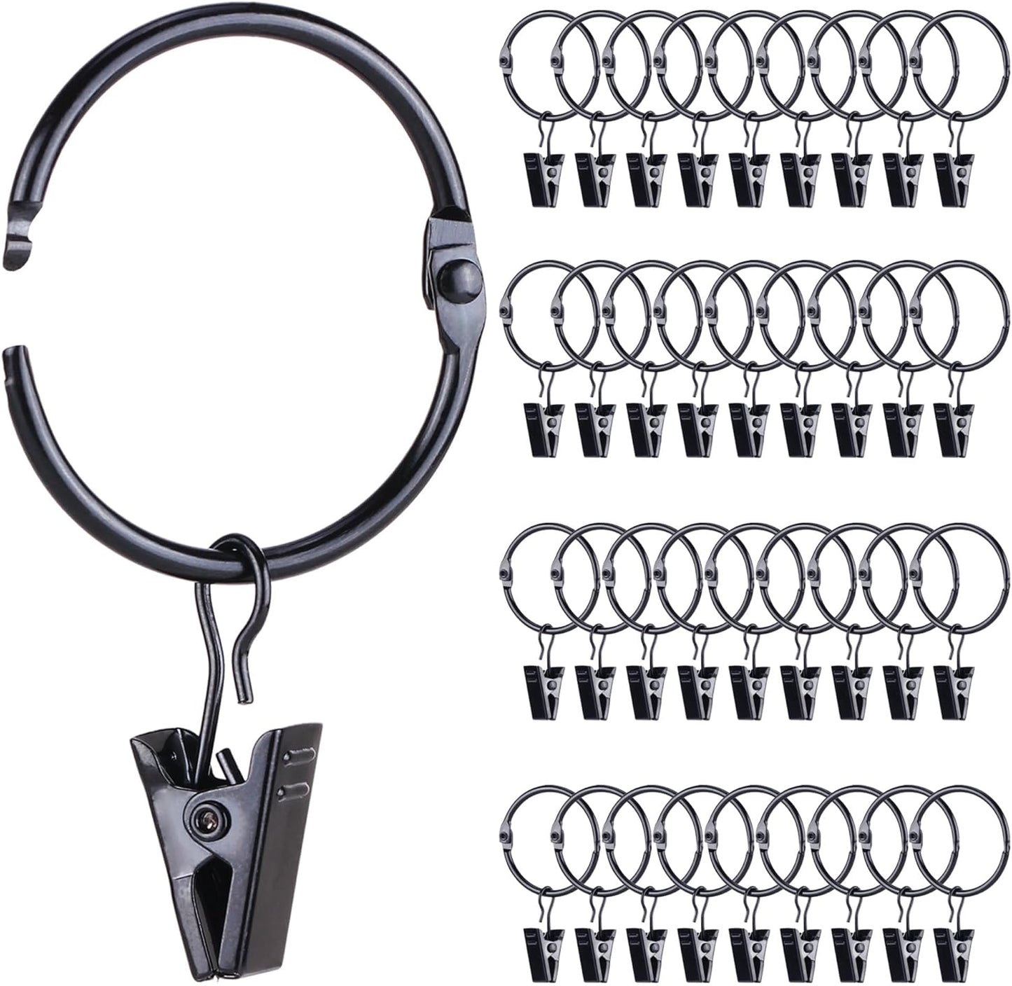 Regine Switzerland 36 Pack Metal Curtain Rings - Heavy Duty Rustproof Clips for 0.75-1" Rods | Vintage Black
