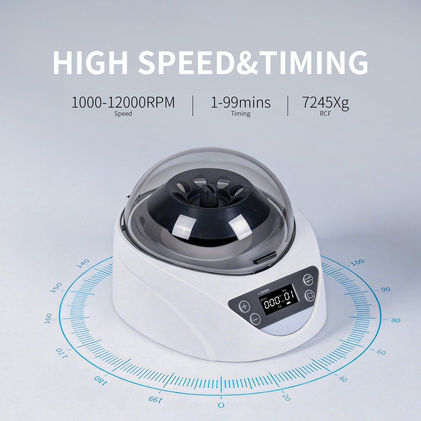 LACHOI Lab Mini Centrifuge Machine LCD Display 100-120000RPM Speed Control 1-99min Timer Max 7245×g RCF Lab Benchtop Centrifuge with 2 Rotors for 8 x 0.2/0.5/1.5/2.0ml & 2×8×0.2mL Strips,100-240V