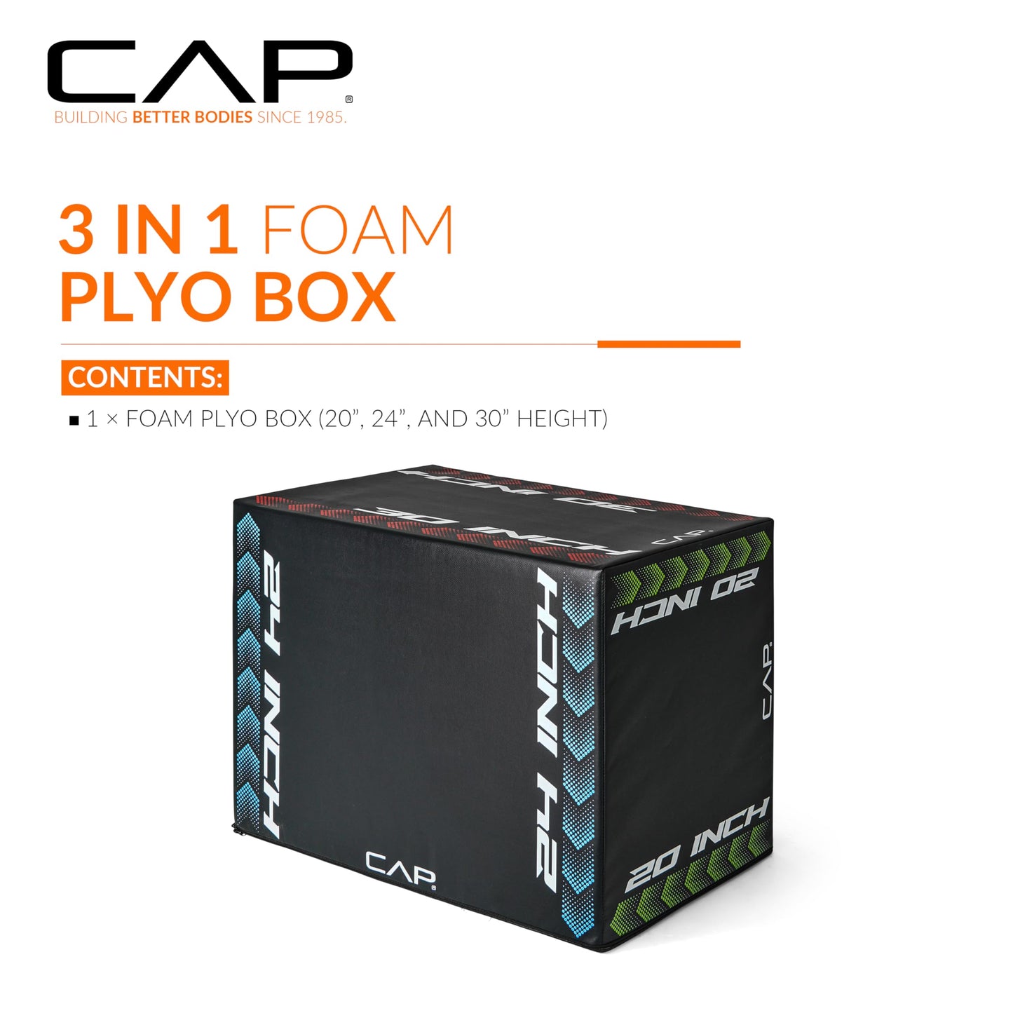 CAP Barbell 3-in-1 Foam Plyometric Jump Box – Adjustable Heights for Home Gym, HIIT, Step-Ups, Agility Drills & Strength Training