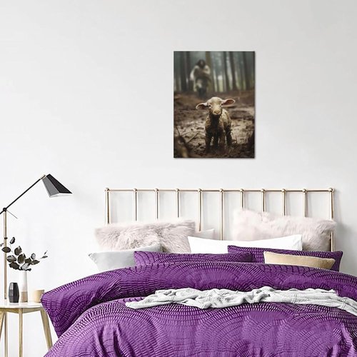 FOSMXA Jesus and Lamb Canvas Wall Art - Inspirational Christian Decor for Bedroom or Living Room | 12x16 Inch