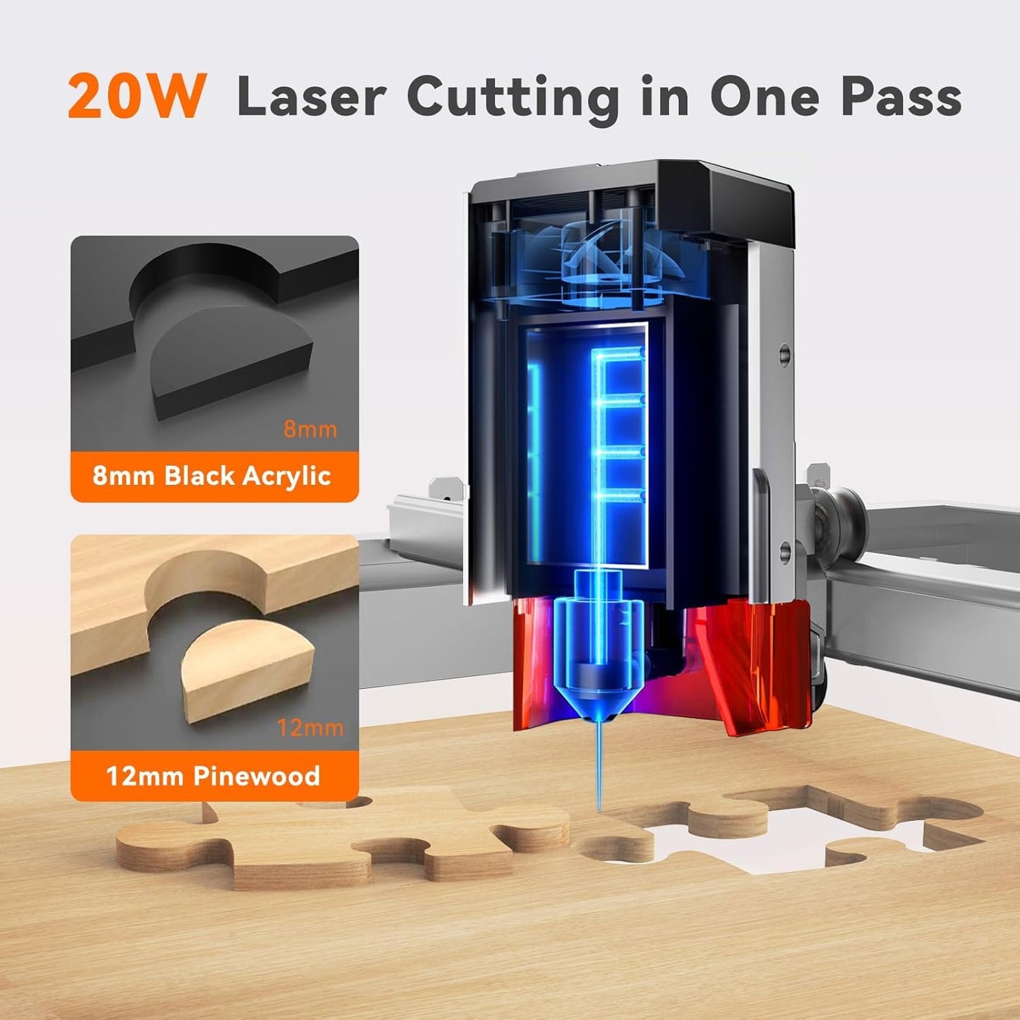 TOOCAA 20W Laser Engraver and Cutter Machine,Professional Software,22" x 22" Bed Size, Class 1 Safety Enclosed Laser Cutter and Lazer Engraving Machines for Tumblers Wood Metal Acrylic