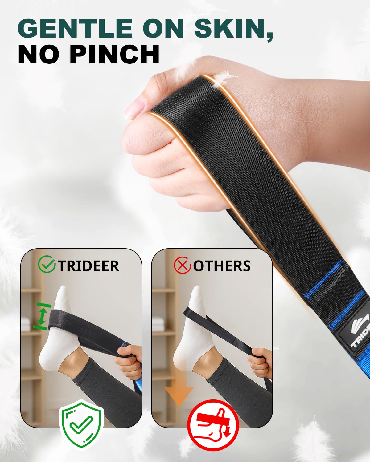 Trideer Stretching Strap for Physical Therapy, Non-Elastic Yoga Strap with 10 Loops, Durable Nylon Stretch Bands for Exercise, Pilates, Gymnastics, Leg Stretcher with Guidance