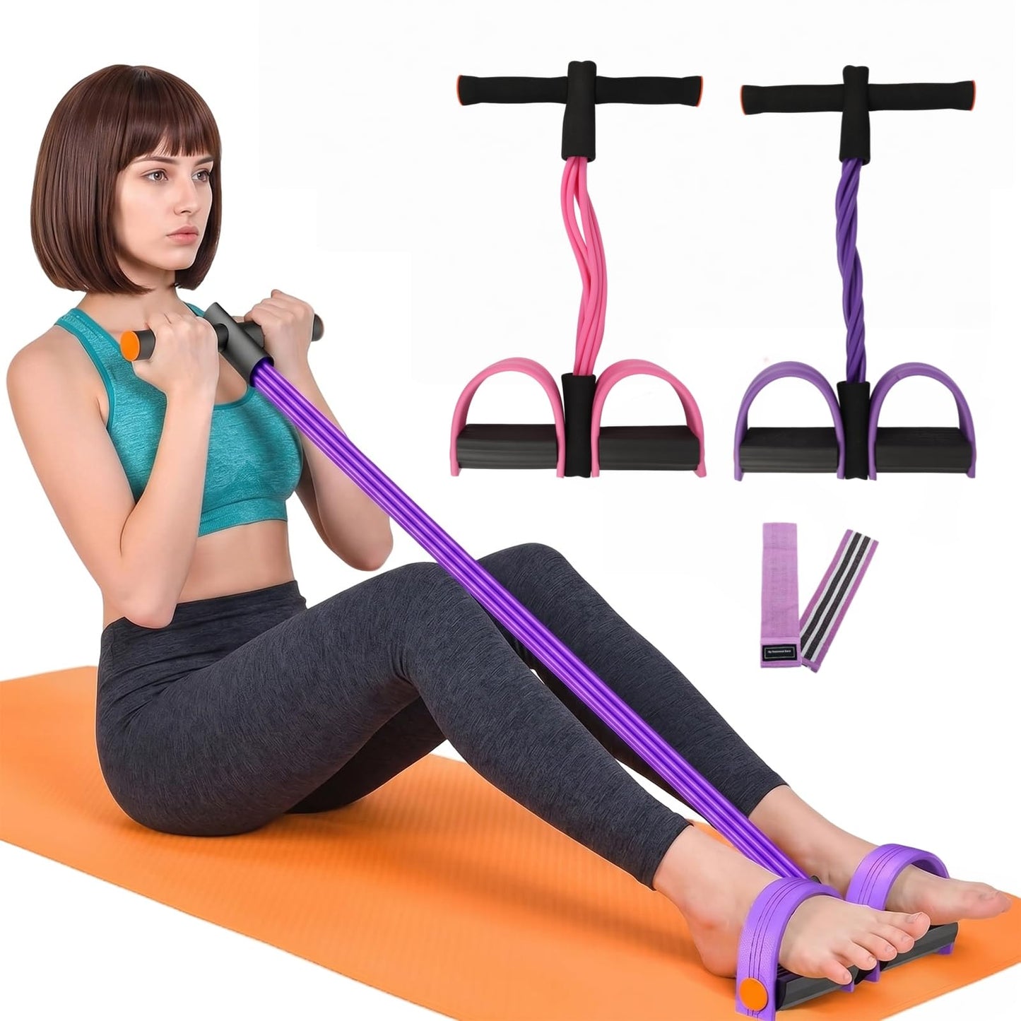 2 Packs Pedal Resistance Bands with Handles, 6 Tube Pedal Resistance Device, Multifunctional Pedal Resistance Band for Abdominal Workout, Portable Multi Function Tension Rope for Full Body Exercise