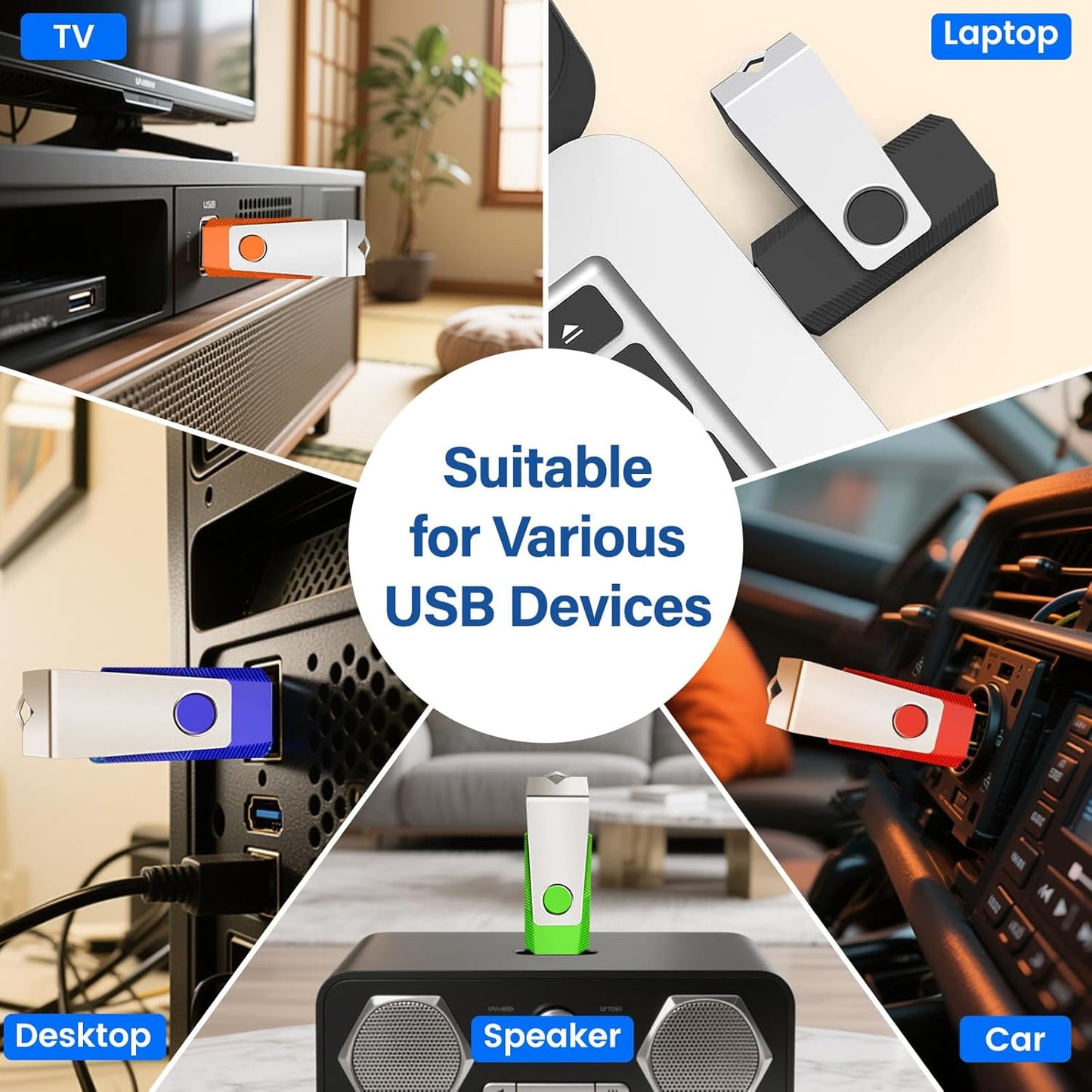 Wooolken 8GB 5 Pack, 2.0 (5 USB Flash Drive USB Memory Stick with Lanyards Swivel Thumb Drives for Data Storage
