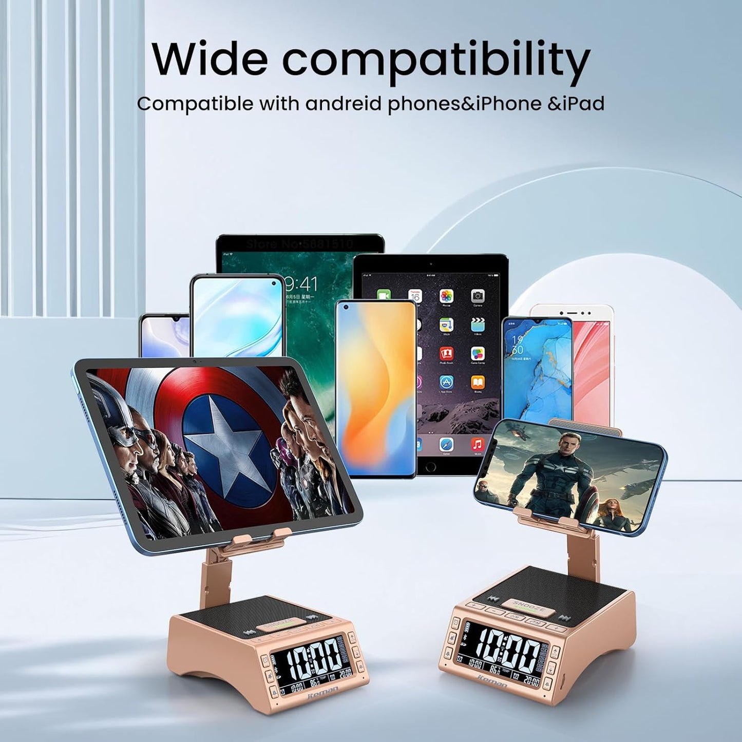 JTEMAN Gifts for Men Women,Cell Phone Stand with Wireless Bluetooth Speaker,Adjustable Cool Tech Kitchen Gadgets,Unique