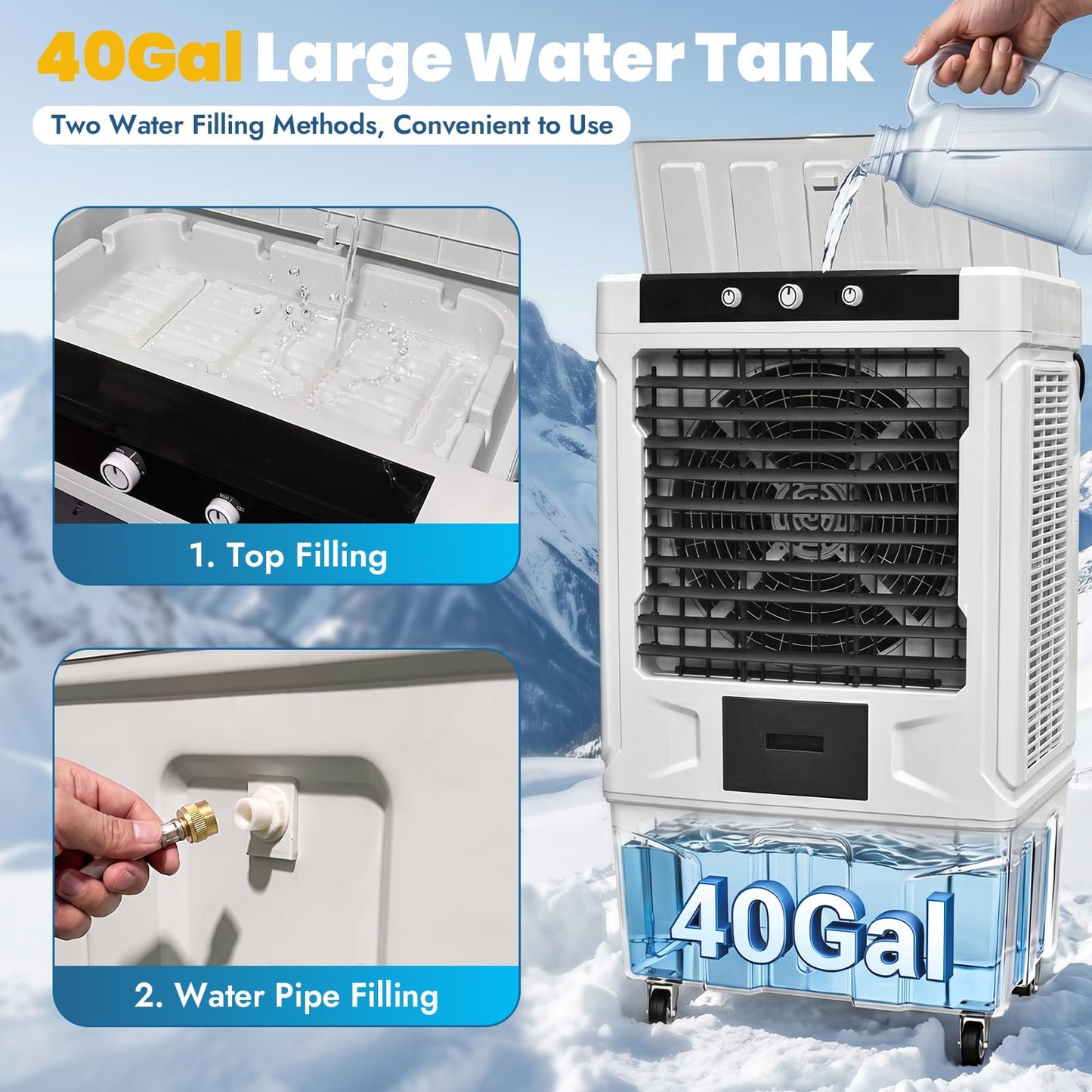 61" High Power 18000CFM Industrial Swamp Cooler, Evaporative Air Cooler with 40 Gal Tank, 3-Speed, 2 Modes, 4 Ice Packs & Storage Bag, Industrial Cooling Fan for Garage Warehouse Factory, 5000 sq.ft