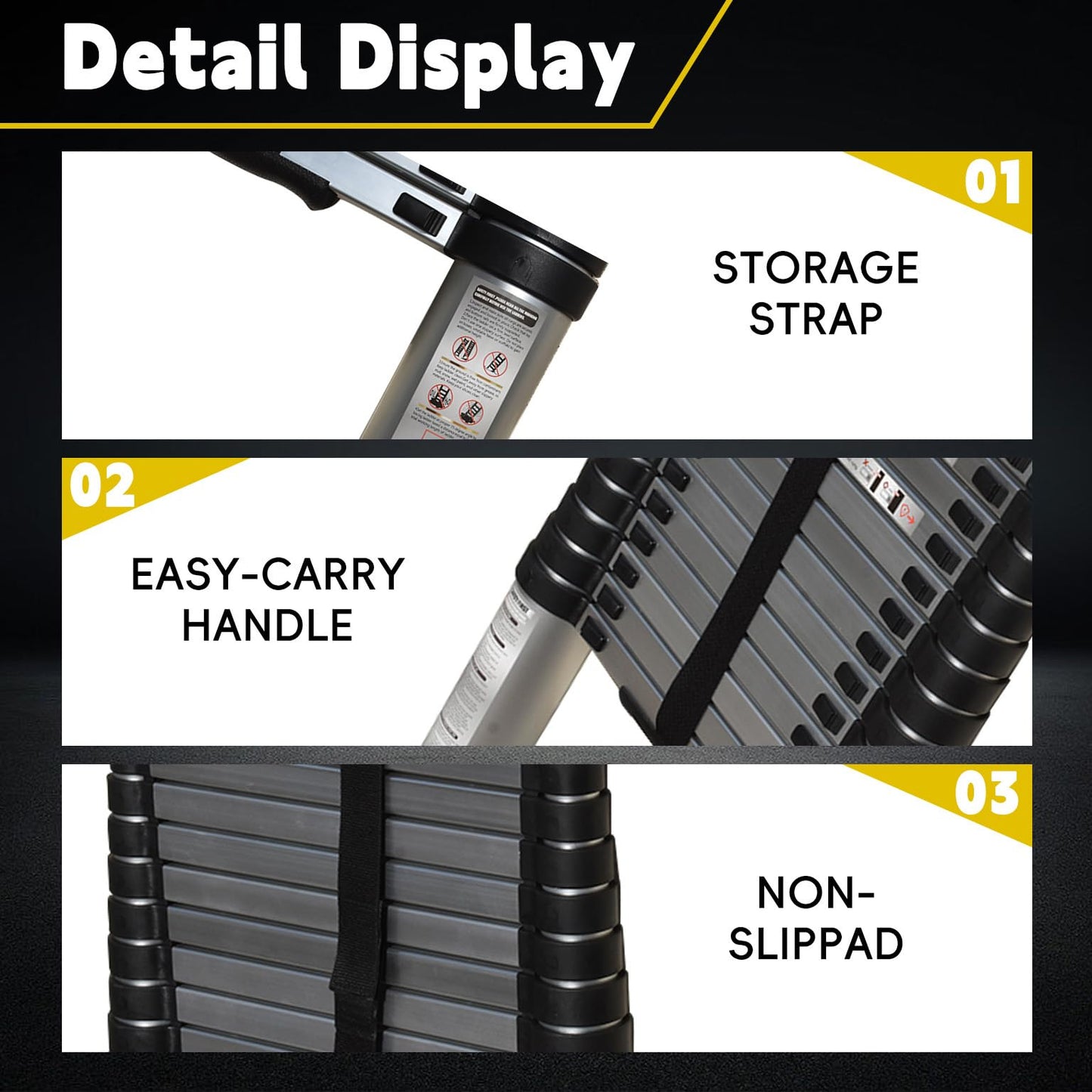14.5FT Telescoping Ladder, Lightweight Collapsible, Aluminum Retractable Ladder, Telescopic Compact Ladders for Home, 330LB Capacity