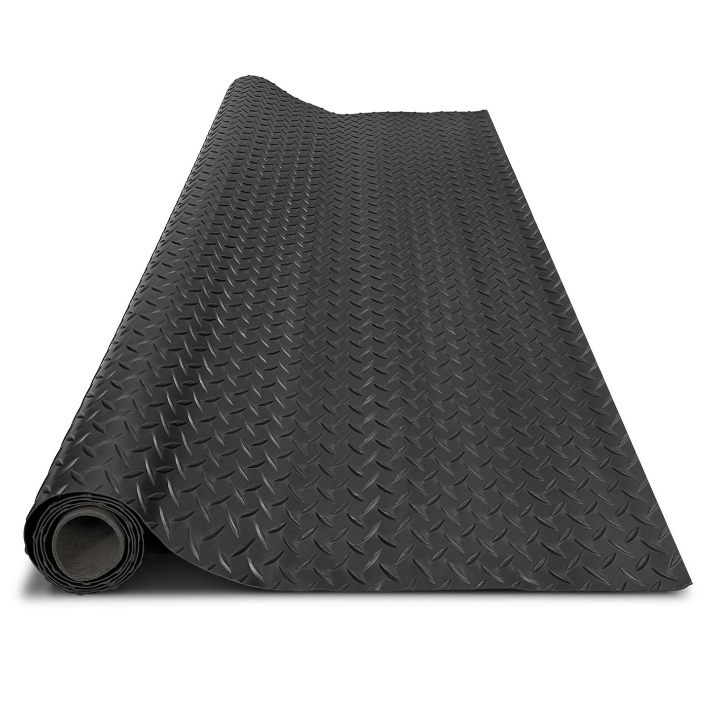 4x20FT Garage Floor Mat, 2.8mm Thickened Flooring Roll for Under Car, Golf Cart Parking Mat, Diamond Plate PVC Rubber Motorcycle Mat, Non-Slip Floor Protector for Garage Warehouse Trailer, Black