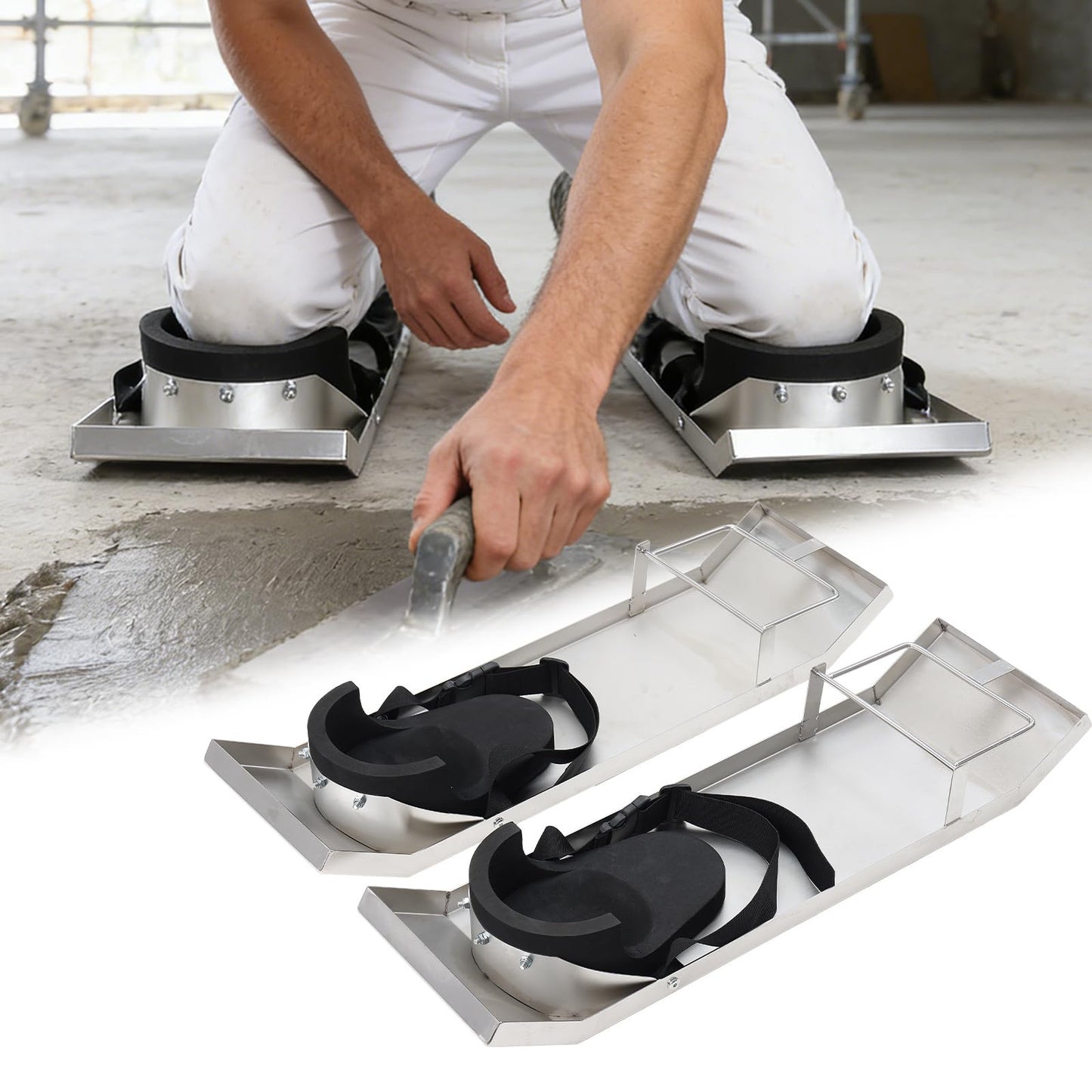HOME RIGHT Concrete Sliders 28 * 8 Inch Toe Knee Crawler Stainless Steel Concrete Knee Boards Sliders Lightweight Concrete Knee Boards Labor-Saving Patines Para Concreto