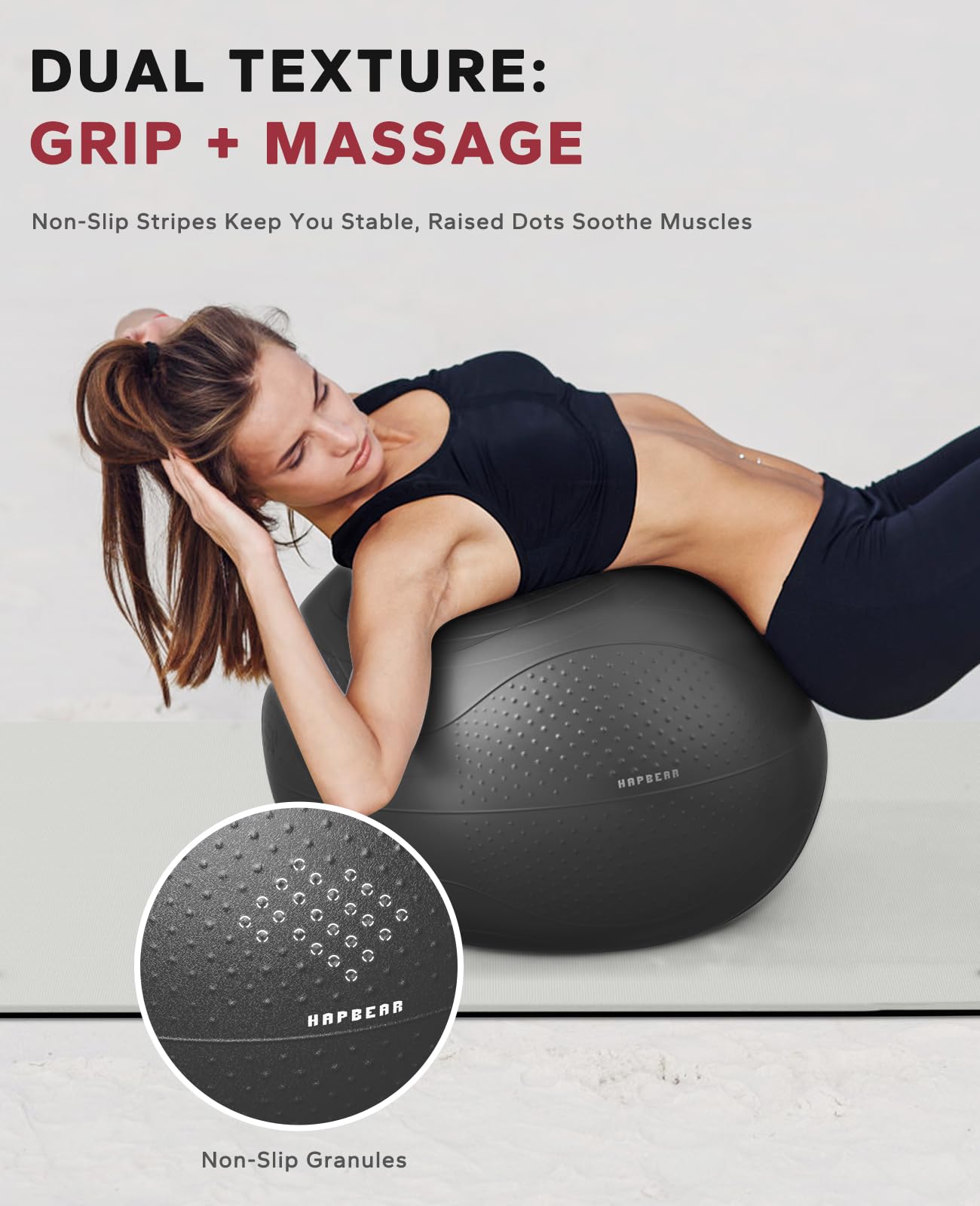 HAPBEAR Exercise Ball (22''/26''/30'') - Anti-Burst Slip-Resistant Yoga/Pilates Ball for Core Training & Posture Improvement, Home Gym/Rehab/Pregnancy Ball, Quick Pump & 3 Resistance Bands Included