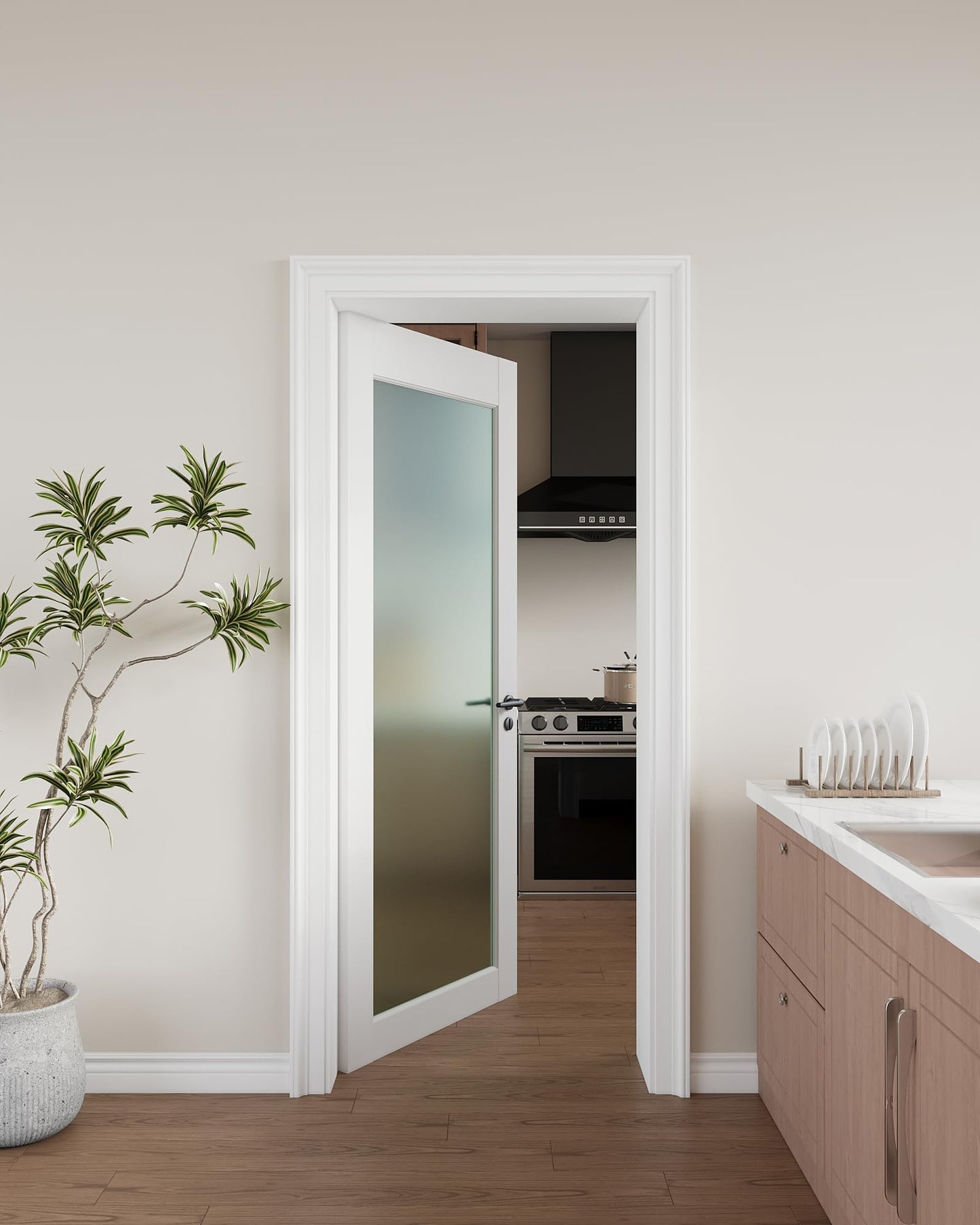 24"x 80" 1-Lite Frosted Glass French Interior Slab Door, Solid Core Wood with MDF Door Panel for Bedroom Closet Laundry Pantry Bathroom White Pre-Finished Surface Paintable, w/o Hardware
