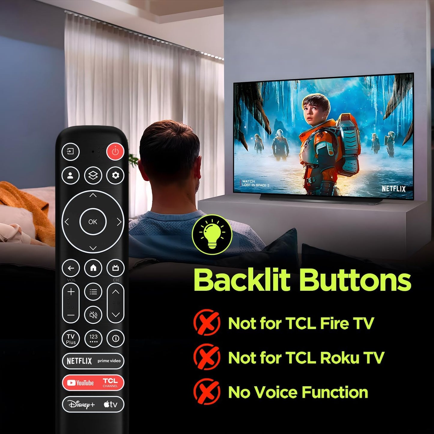 XGBFH 4K Replacement Backlit Remote Control for TCL Google Smart TV, for TCL UHD LED QLED MiniLED Smart TVs (
