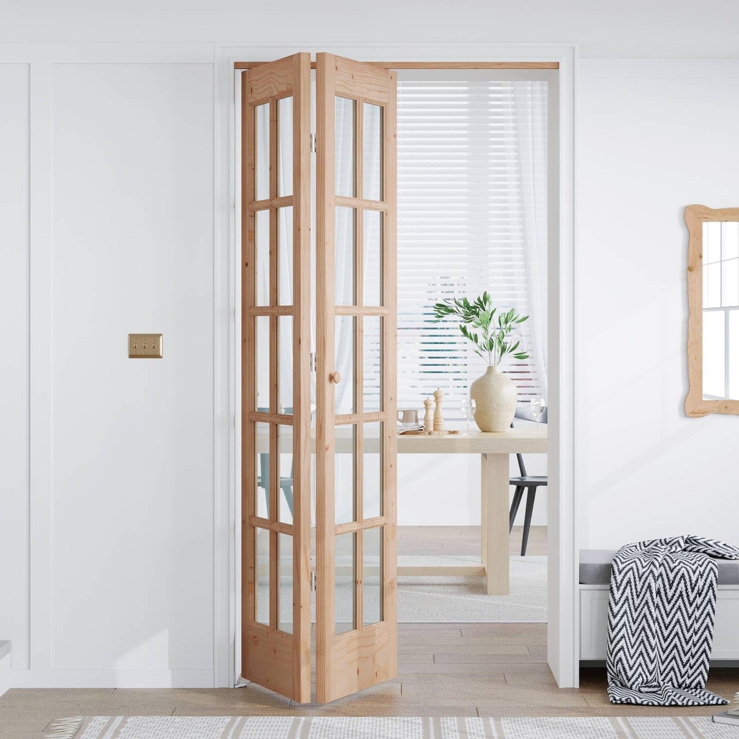 EaseLife Bifold Closet Door,for 42in x 80in (Double 21x80) Opening,French Glass Barn Doors with 3.5FT Concealed Bi-Fold Sliding Hardware Kit Included,Preassembled Door,Easy Install,DIY staining