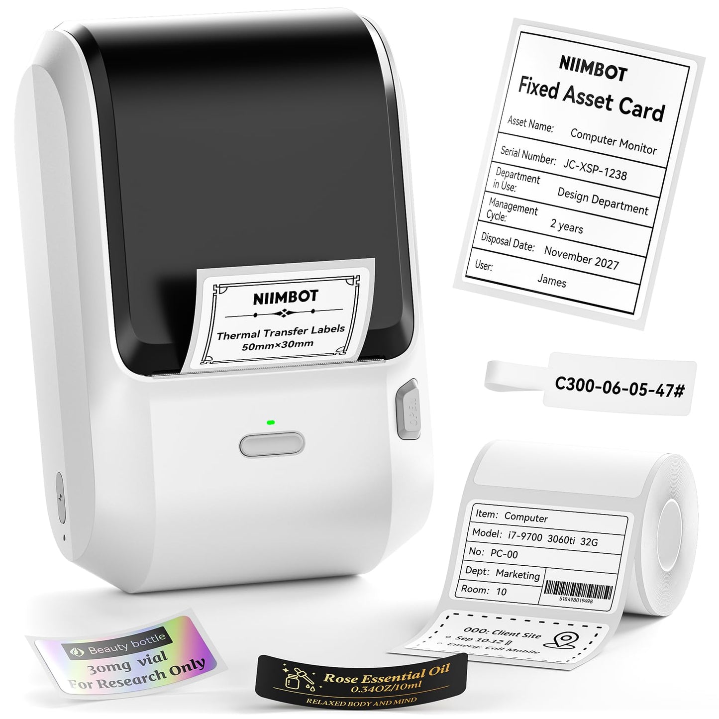 NIIMBOT M3 Label Maker Machine with Tape, 3'' Bluetooth Thermal Transfer Sticker Printer for Small Business Clothing, Address, Cable Storage, Compatible with Phones & PC(Not for 4x6 Shipping Label)