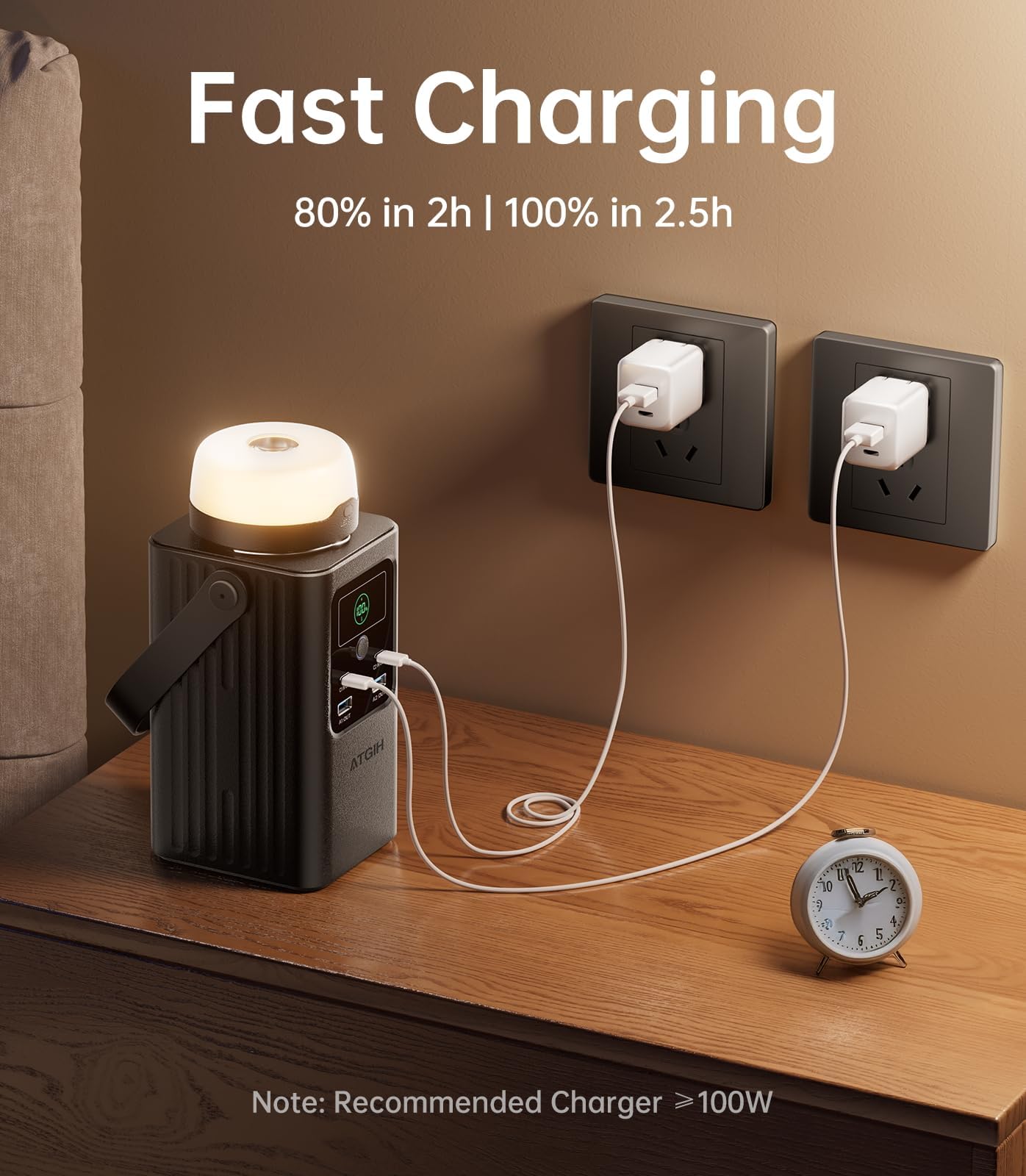 Camping Portable Power Station 198.4 Wh (62000mAh), [Top Safety] 100W Fast Charging Power Bank with LiFePO4 Battery, Small Generator with Detachable Light for Travel Home Backup Outdoor Emergency