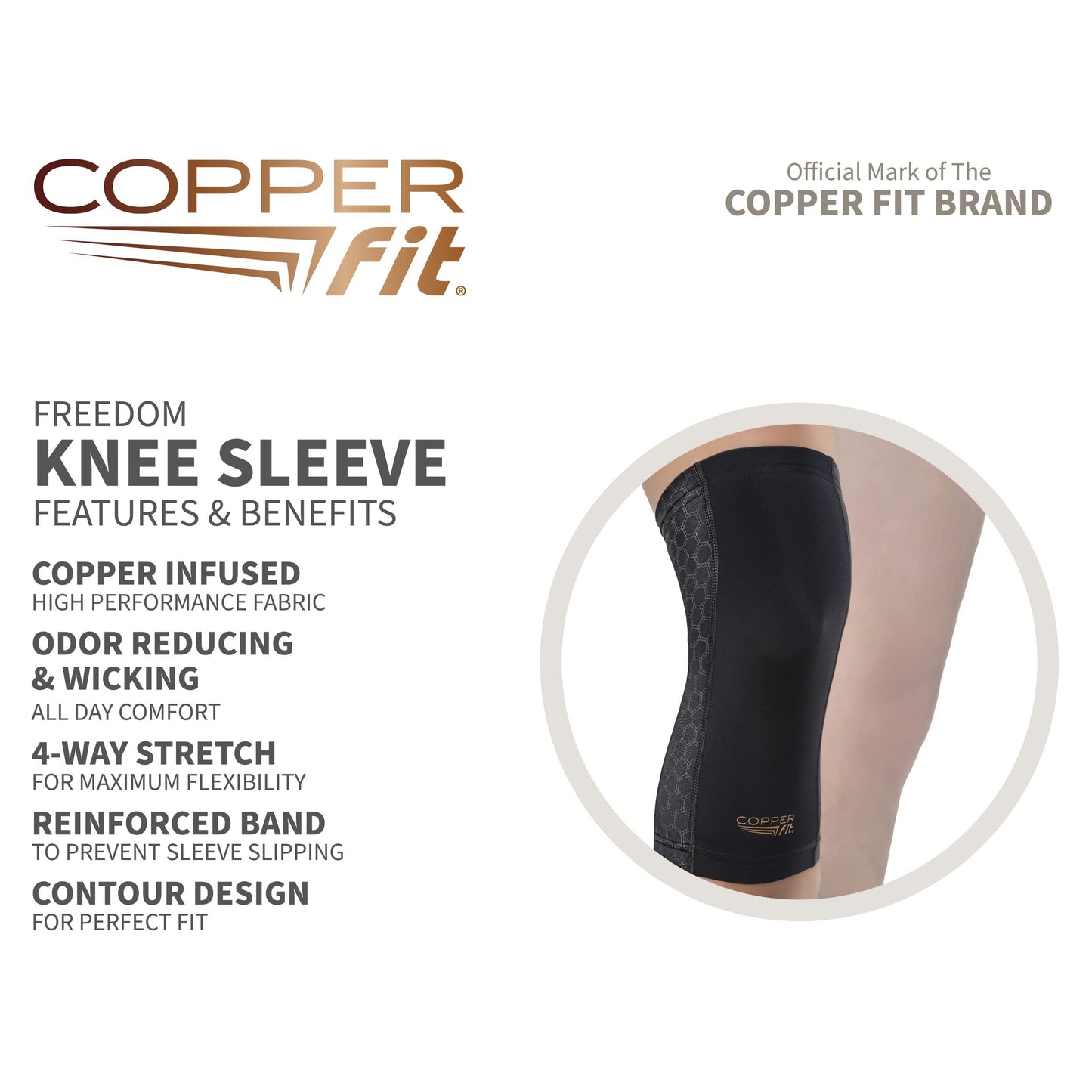 Copper Fit Freedom Unisex Knee Compression Sleeve, Large