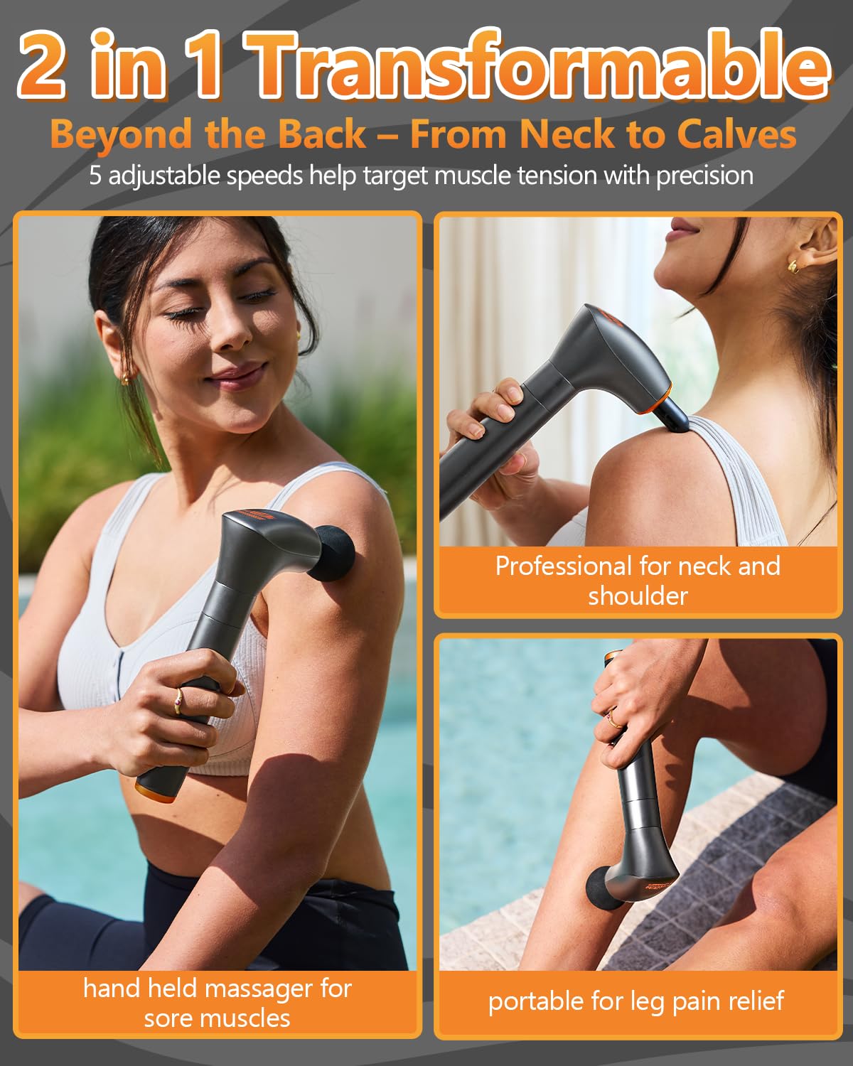 Detachable Massage Gun Deep Tissue For Shoulder,Neck, Arm, Thigh,Waist-Ergonomic Handheld Extension Back Massager For Pain Relief, Portable Muscle Massager, Best Gifts For Women Men, FSH-HSA-Eligible