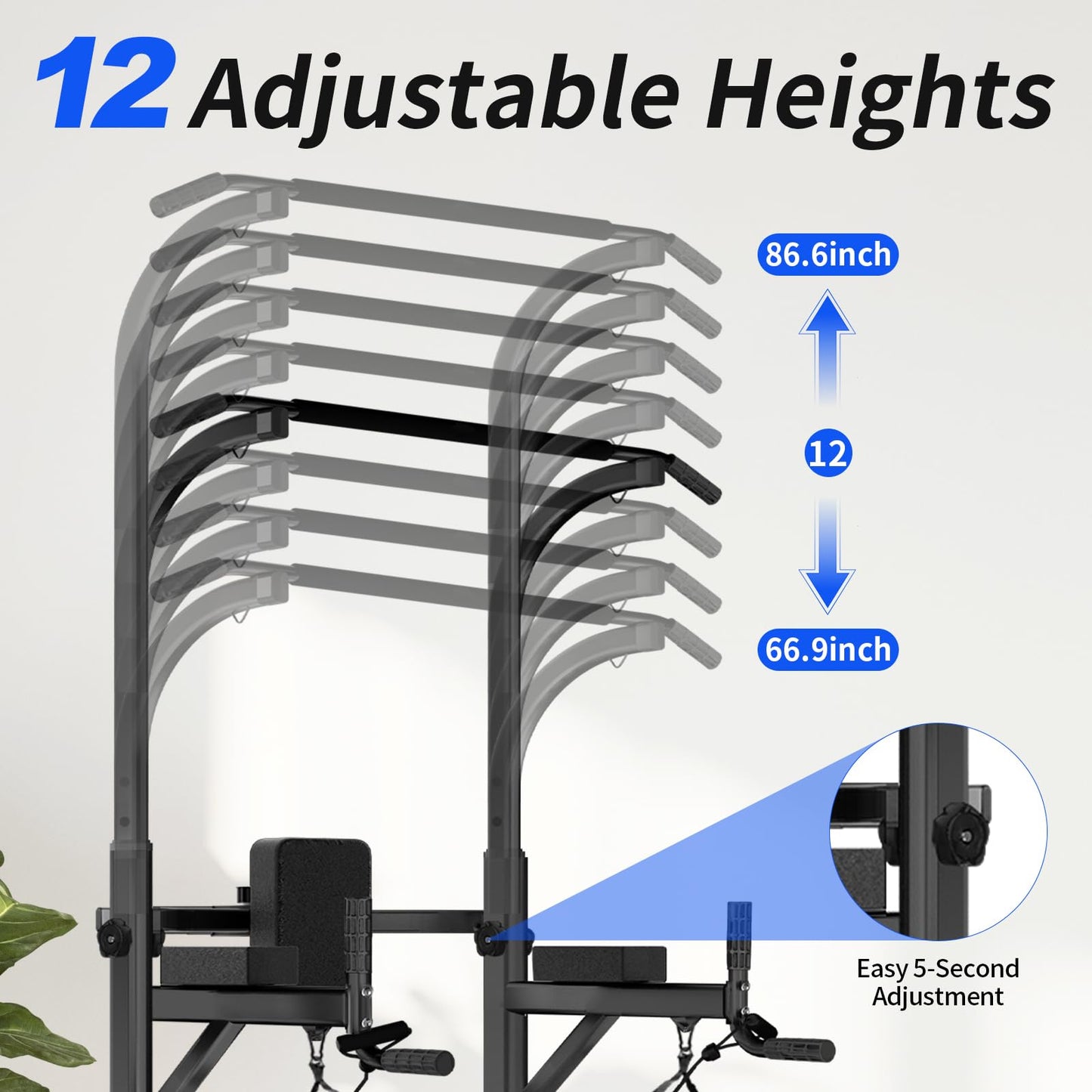 Pull Up Bar Power Tower Dip Station, Adjustable Strength Training Equipment for Home Gym Workout, Multi-Function Pull Up and Dip Bar