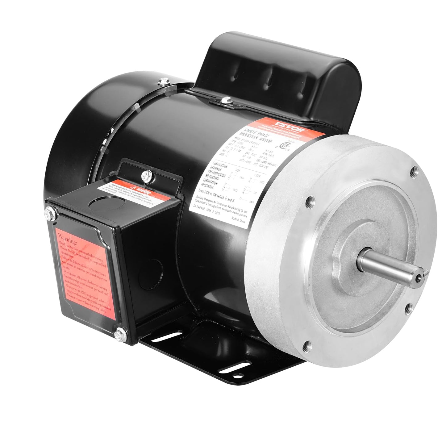 VEVOR 1HP Electric Motor 3450 RPM, AC 115V/230V, 56C Frame, Air Compressor Motor Single Phase, 5/8" Keyed Shaft, CW/CCW Rotation for Agricultural Machinery and General Equipment
