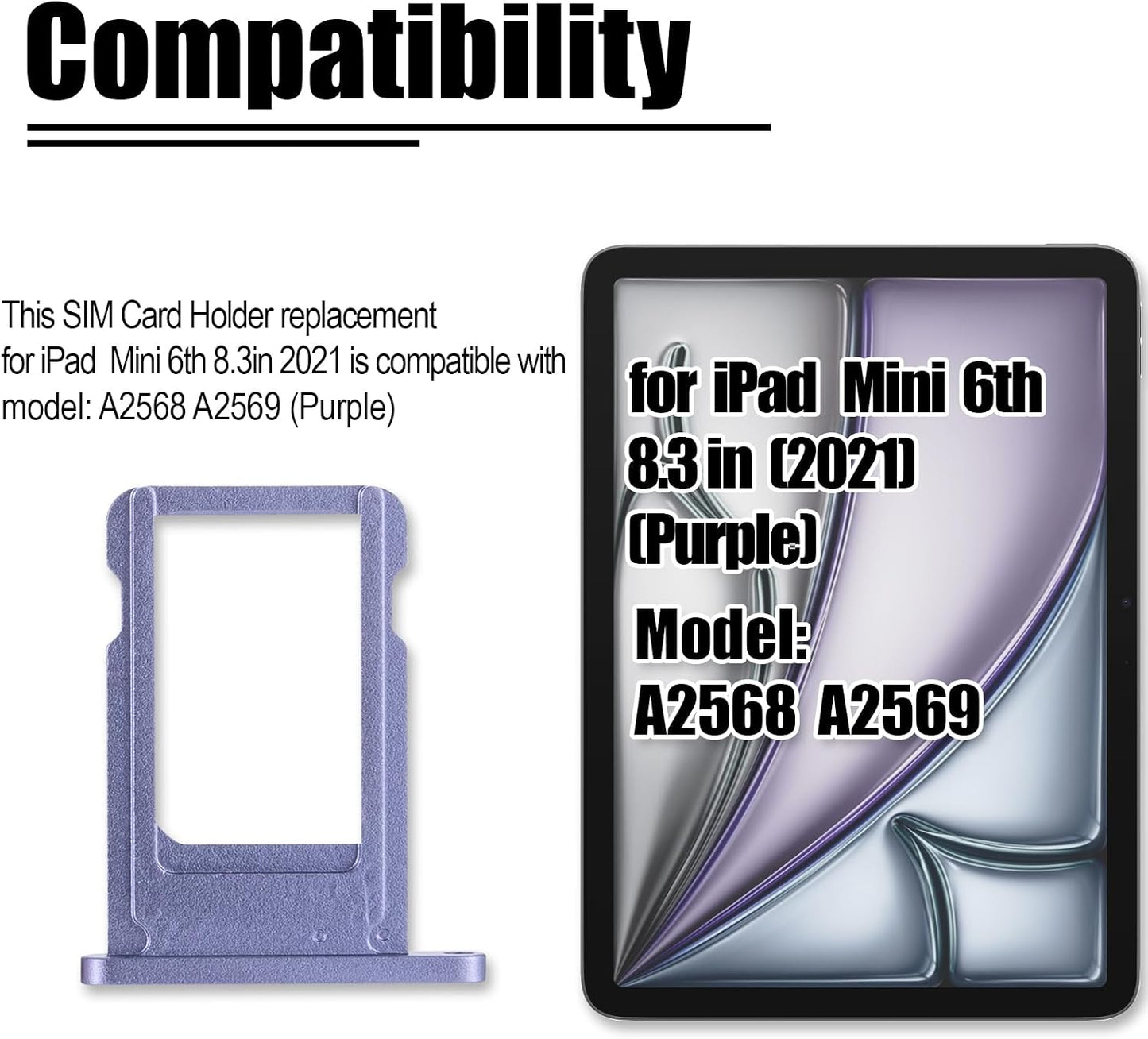 2021 8.3 inch 6th A2568 A2569 for iPad mini SIM Card Tray Holder Slot Replacement for iPad mini Gen Fit for Model: