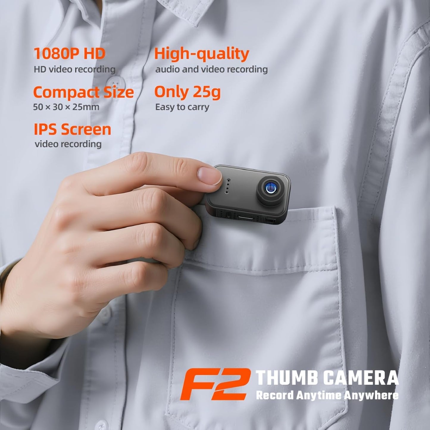 Boeavance Mini Body Camera, Thumb Action Camera, Tiny Size, Mount Anywhere Thumb Size Hands Free Recording POV Camera