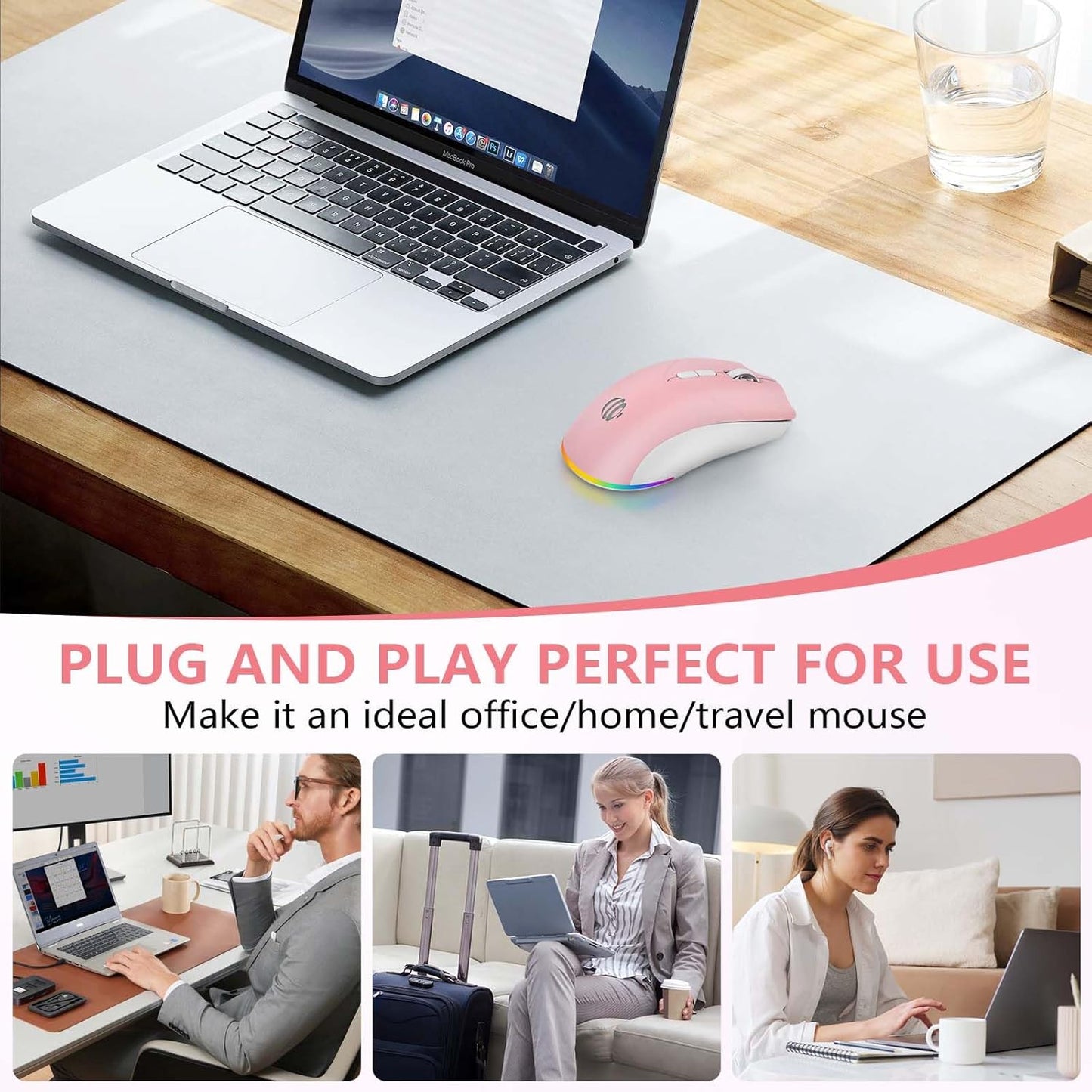 mobiproduct 3 5.2 2.4G) Wireless Bluetooth Mouse, Rechargeable USB Optical Mouse, Adjustable DPI, LED Silent Dual