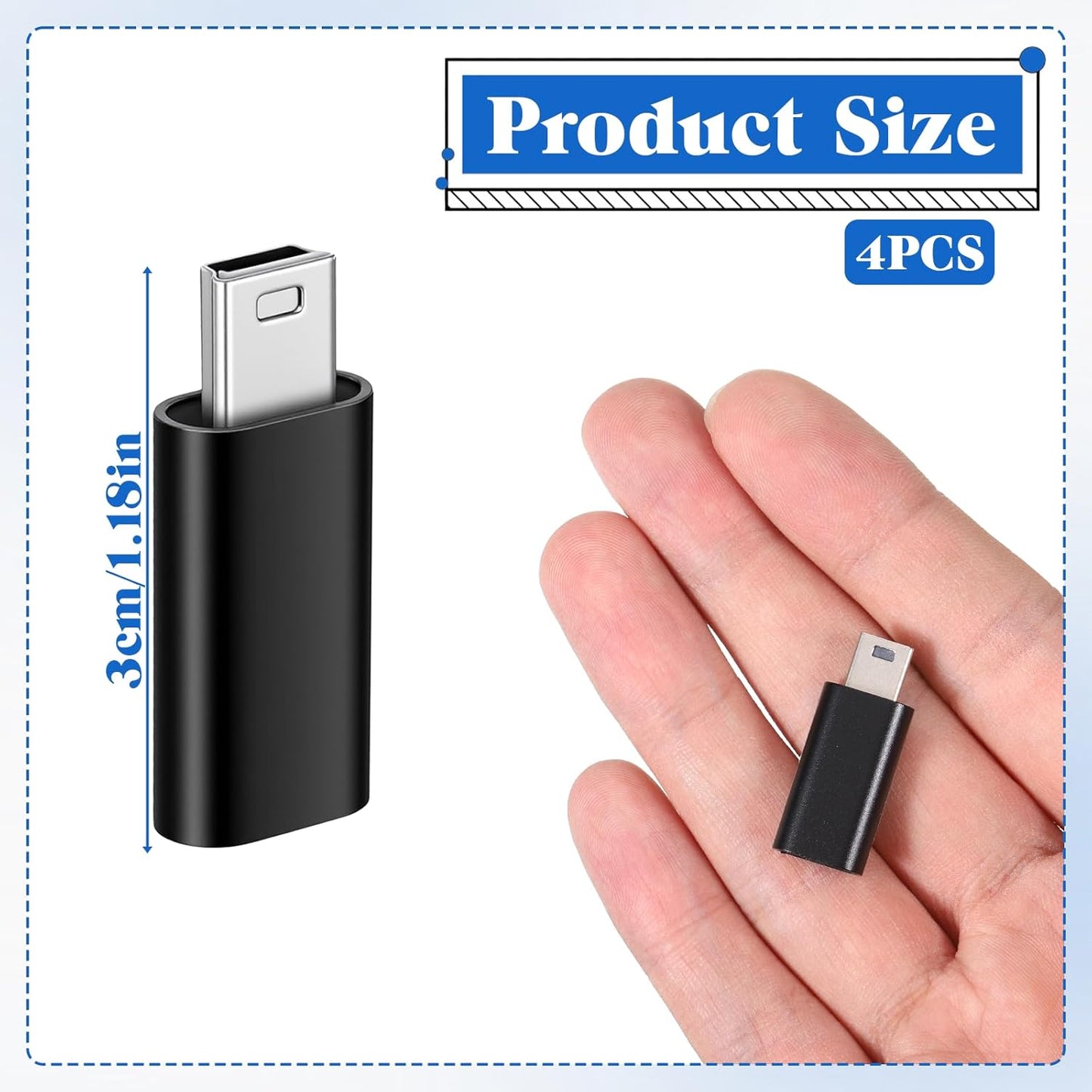 Xelsluthe 4pack Cam,Mp3 Mini USB to USB C Adapter, Usbc to USBA dapter USB-Mini to-Usbc Adapter Supports Charge & Data
